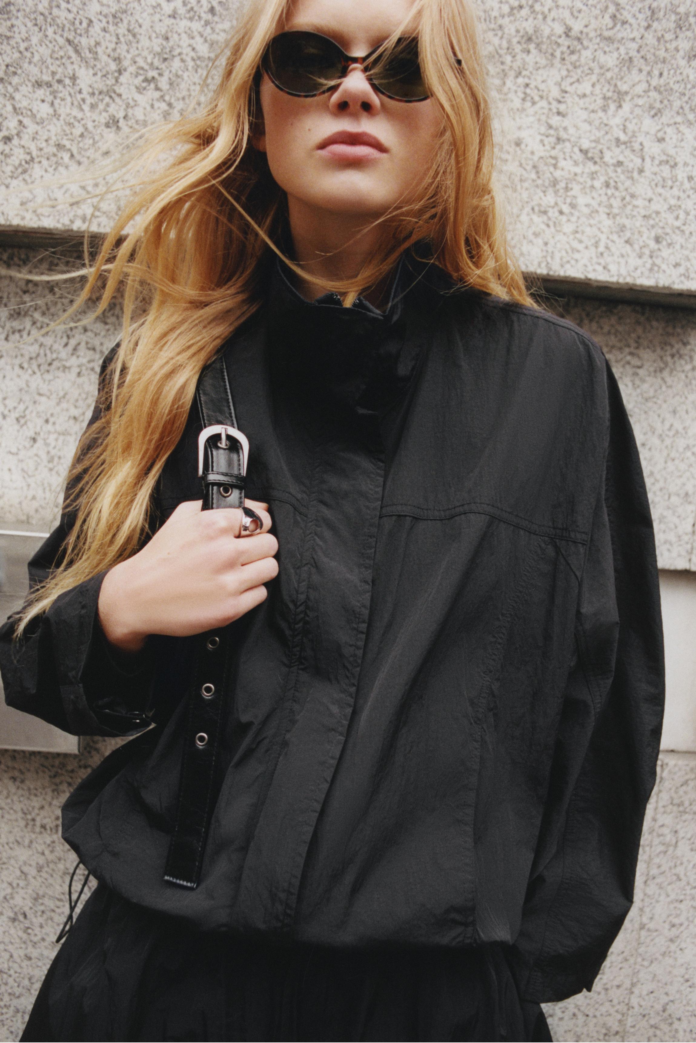 Short nylon-effect jacket — Black