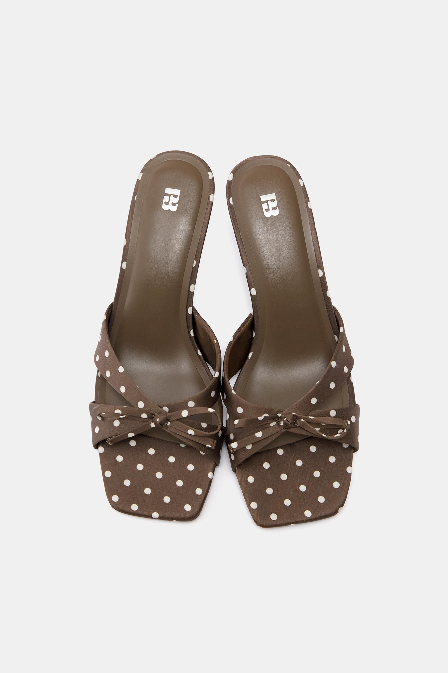 Polka dot mule high-heel sandals — Brown