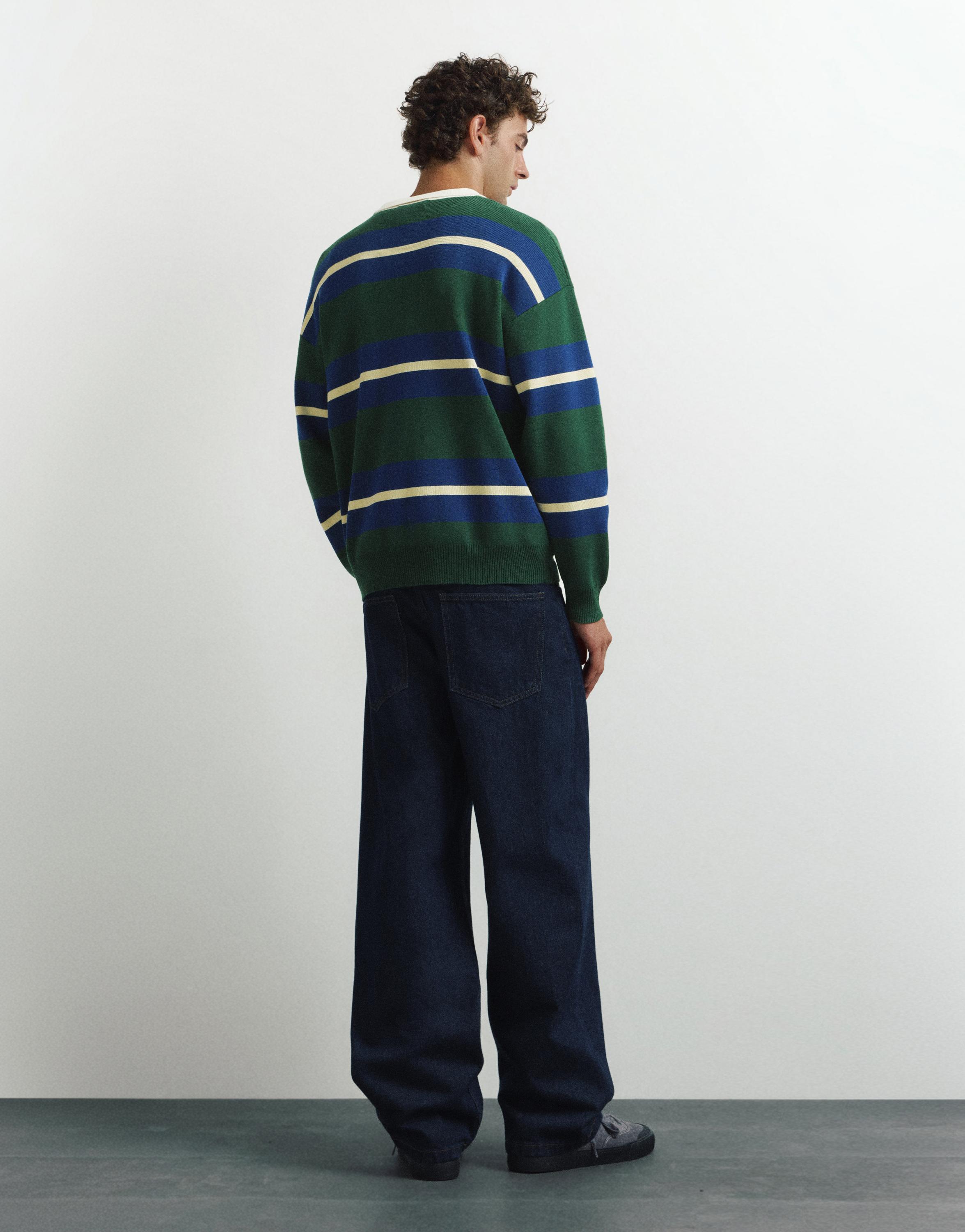 Striped knit polo shirt — Bottle
