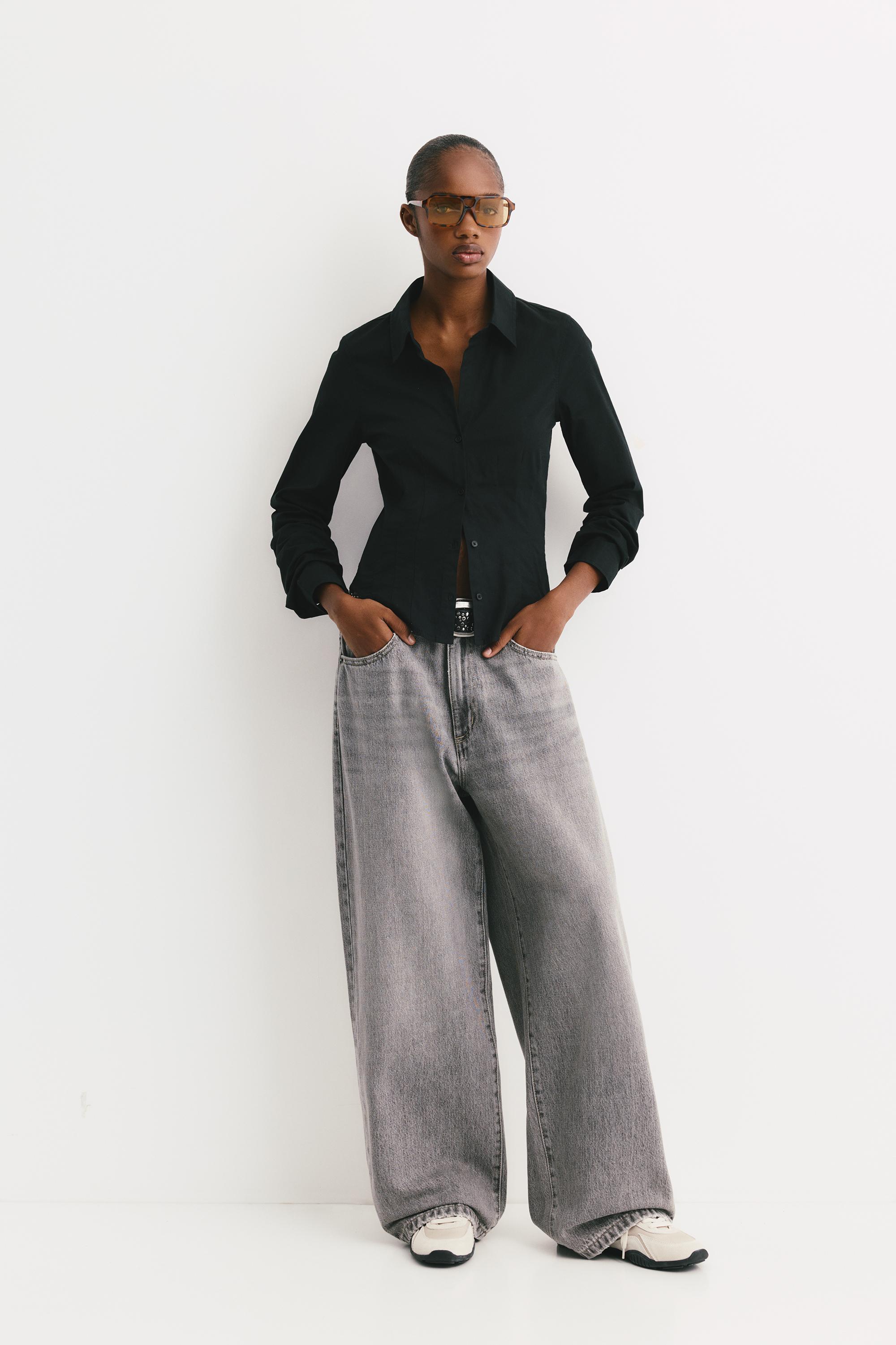 Poplin yırtmaçlı dar kesim gömlek - Görsel 33