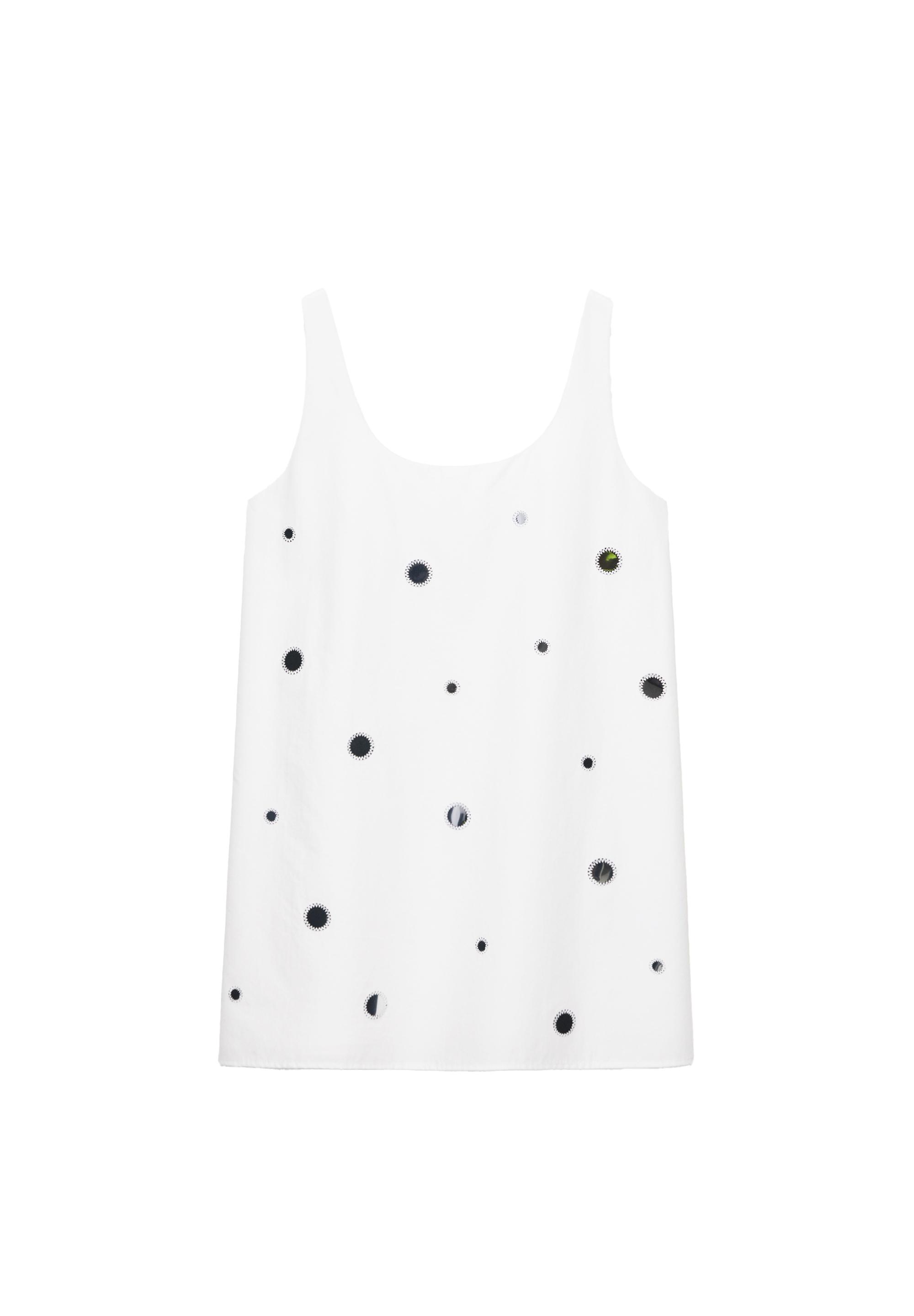 Short strappy dress with mirrored details — Ecru