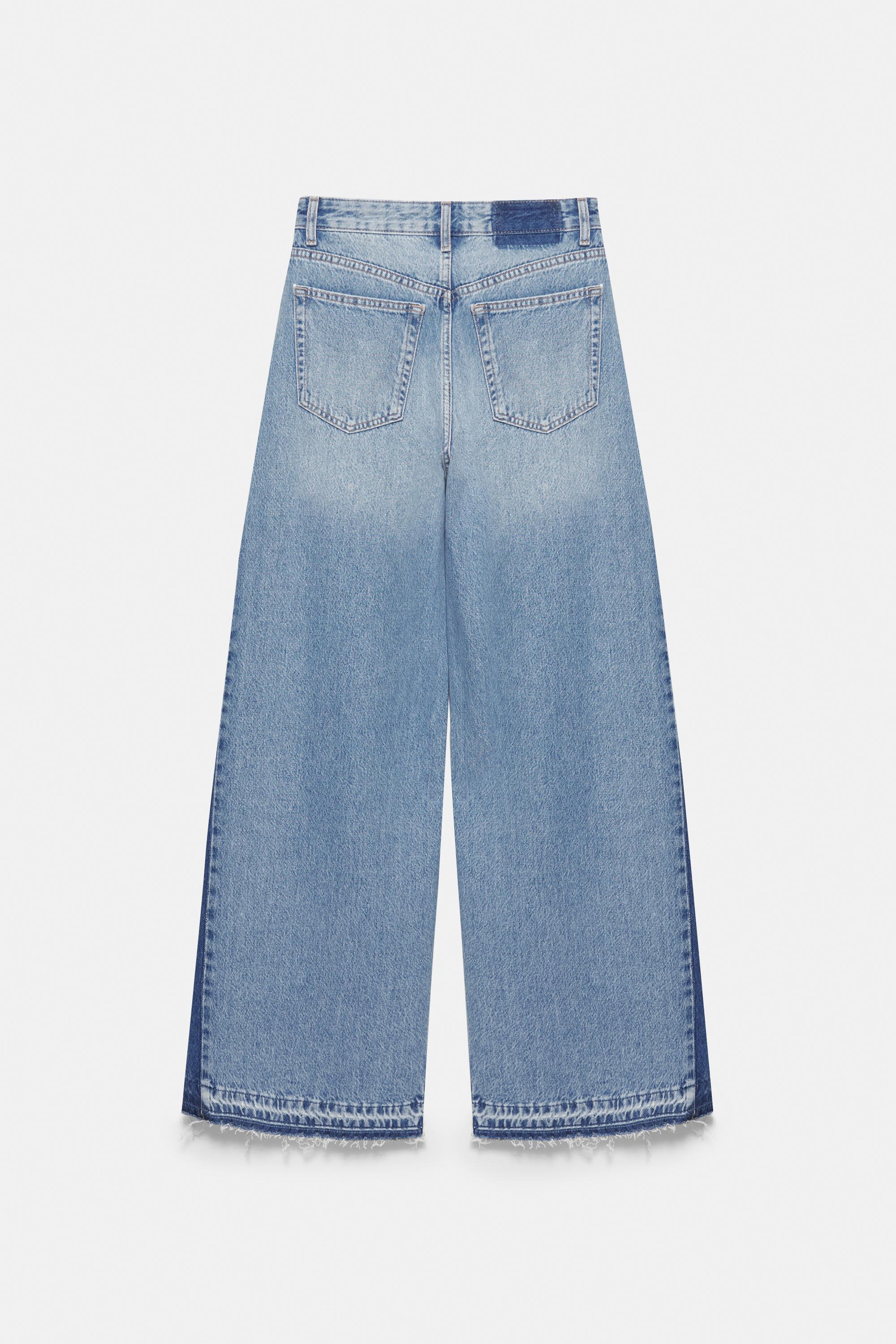 Wide-leg patchwork jeans — Medium blue