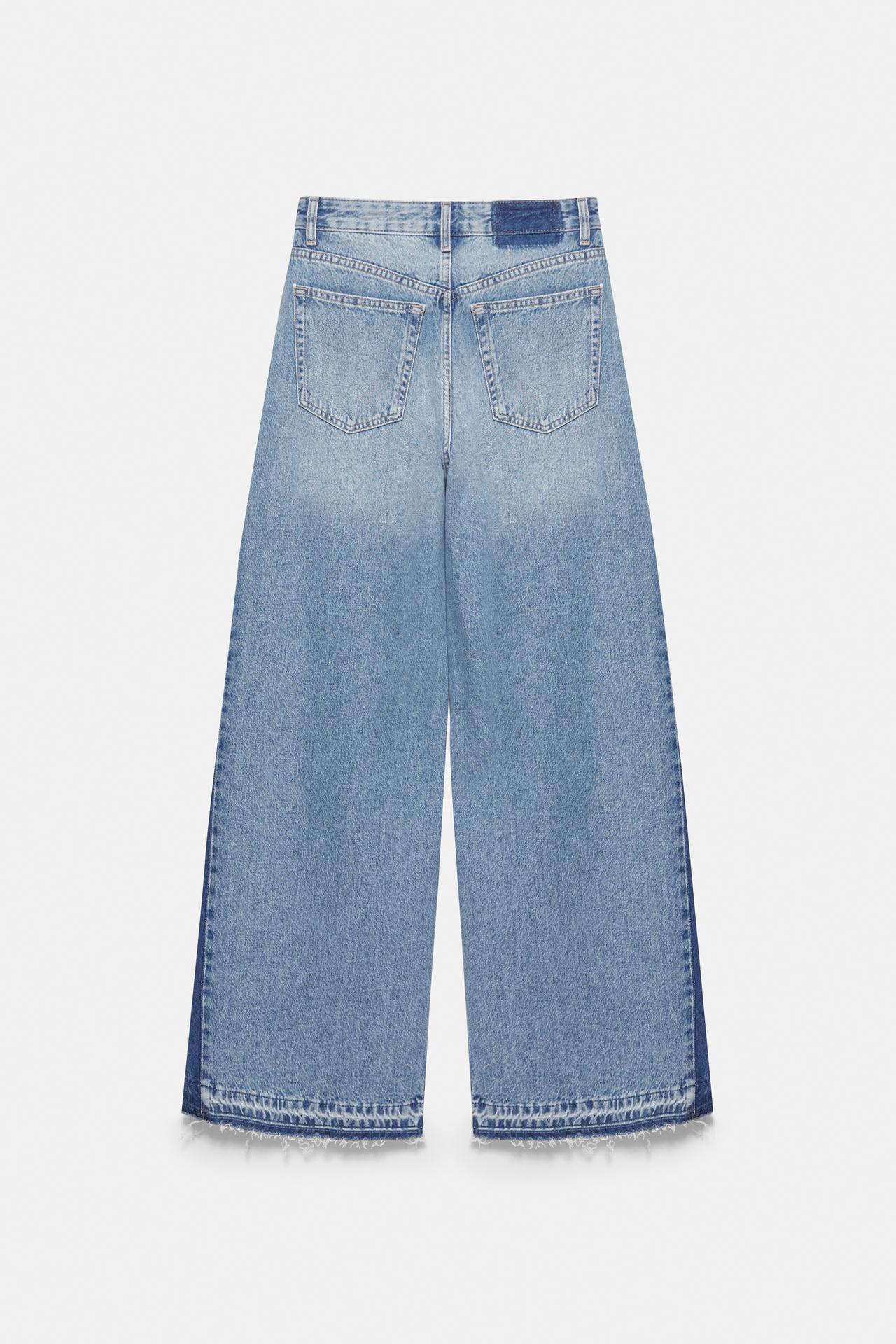 Wide-leg patchwork jeans — Medium blue