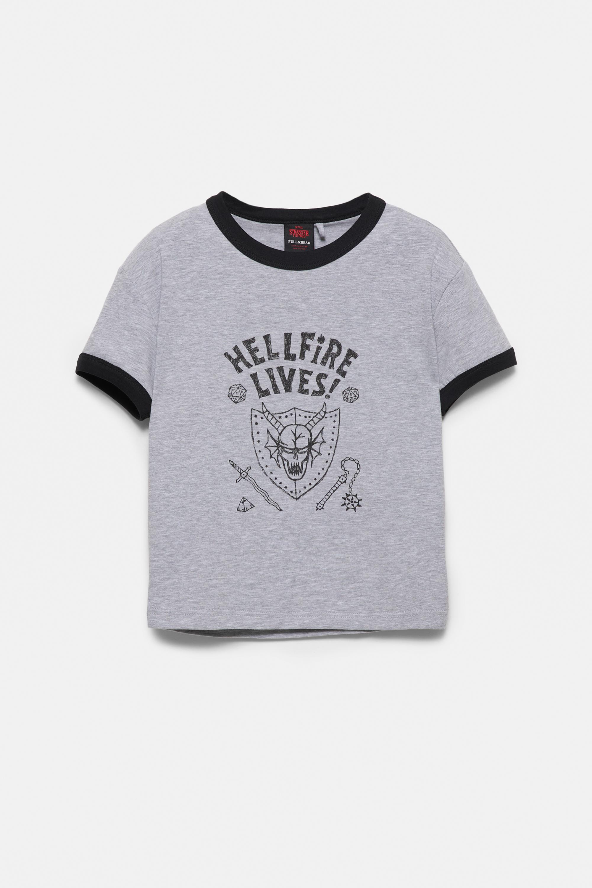 Hellfire Lives Stranger Things T-shirt — Grey marl