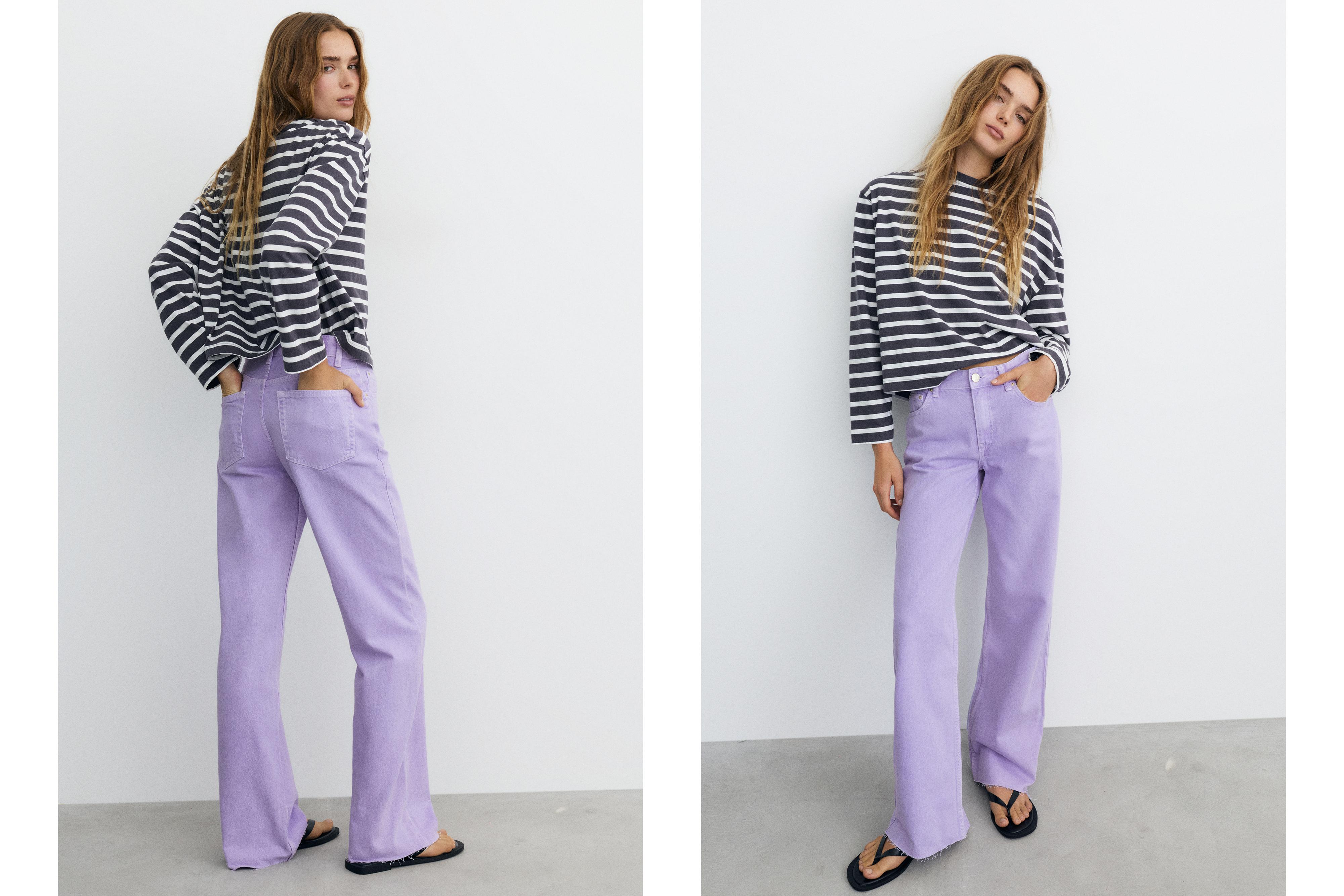 High-waist wide straight-leg jeans — Lilac