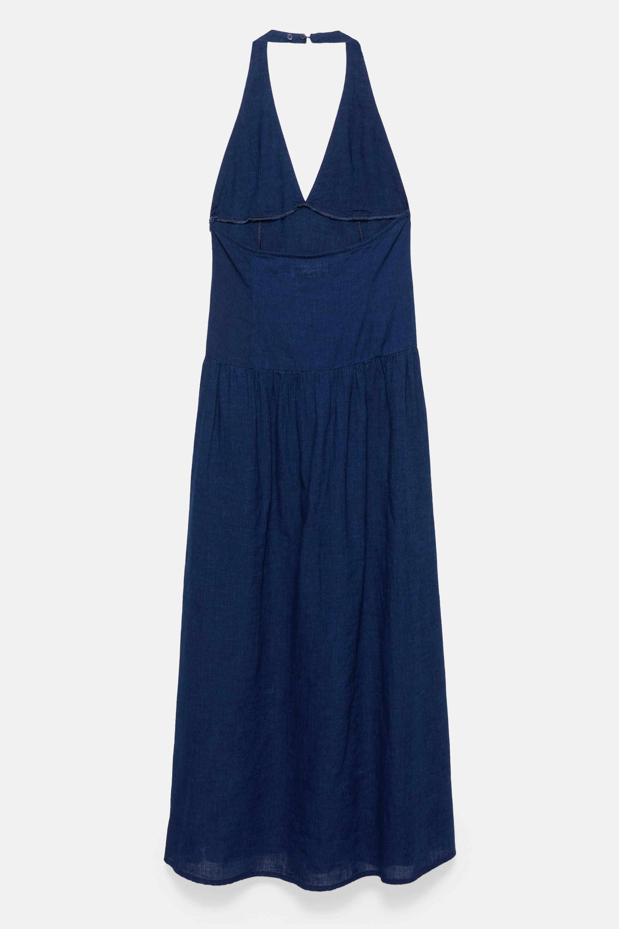 Long halter denim dress — Dark blue