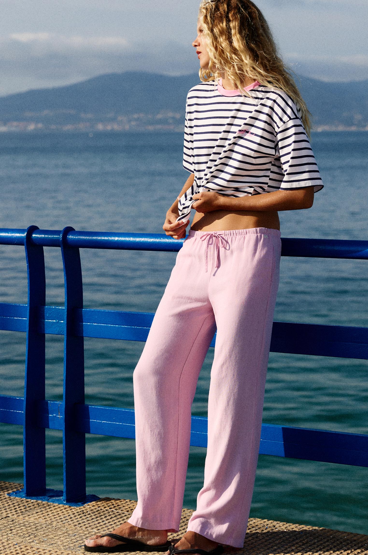Linen blend joggers — Pink