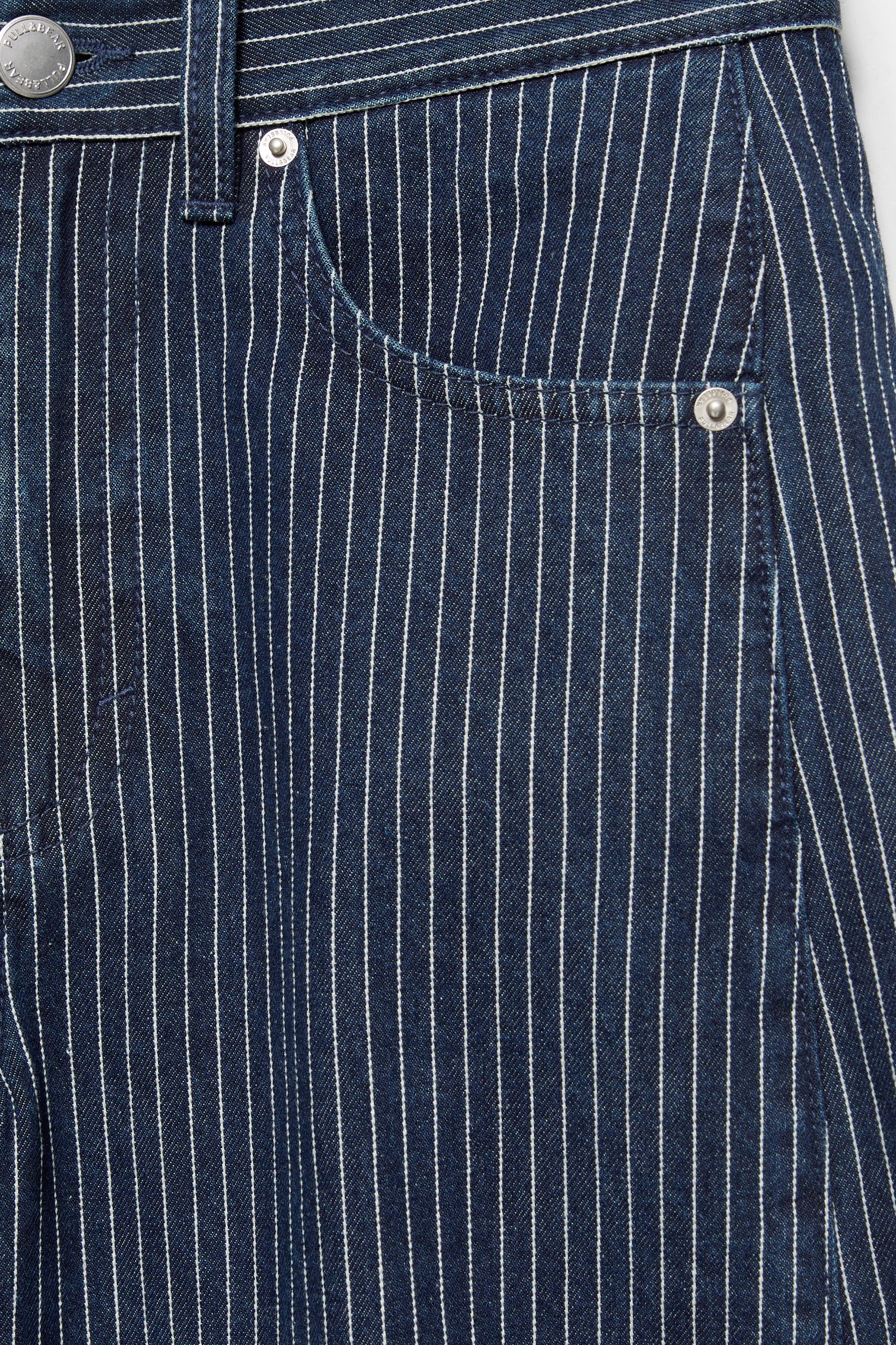 Striped balloon jeans with seams — Medium blue