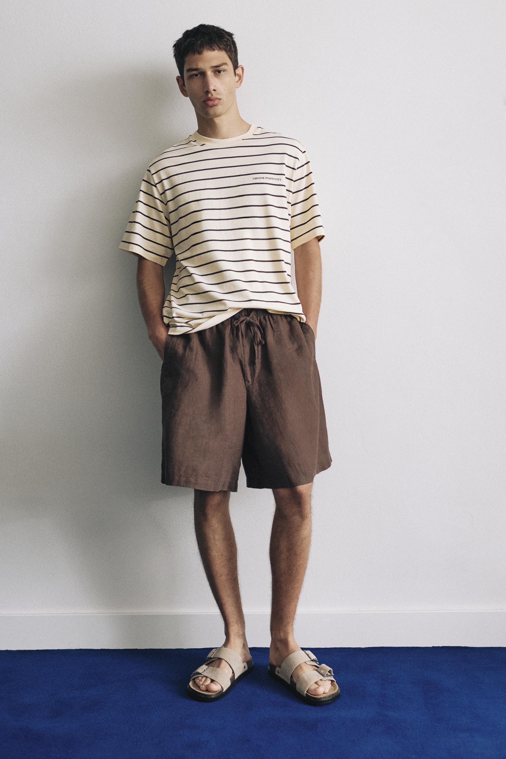 Striped slogan T-shirt — Yellow