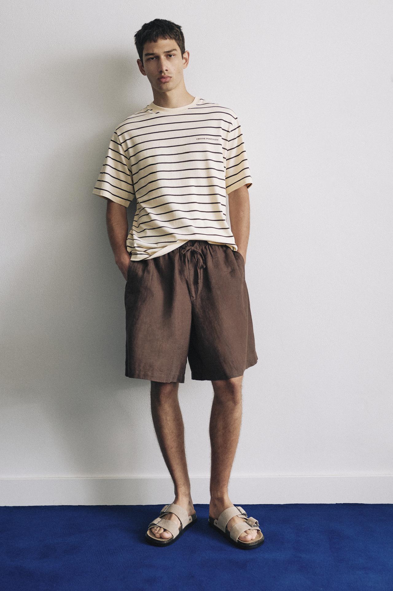 Striped slogan T-shirt — Yellow