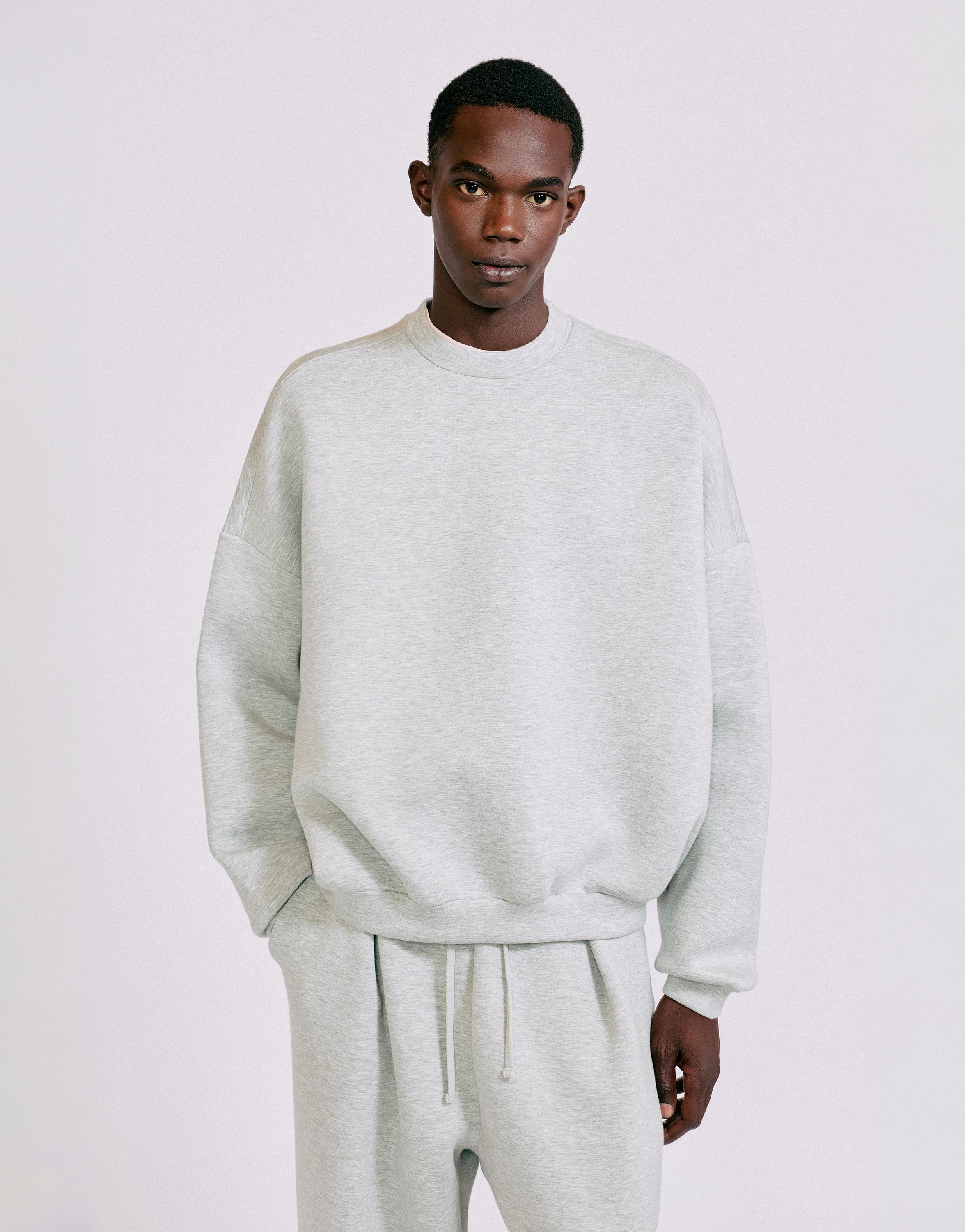 Interlock round neck sweatshirt — Grey marl