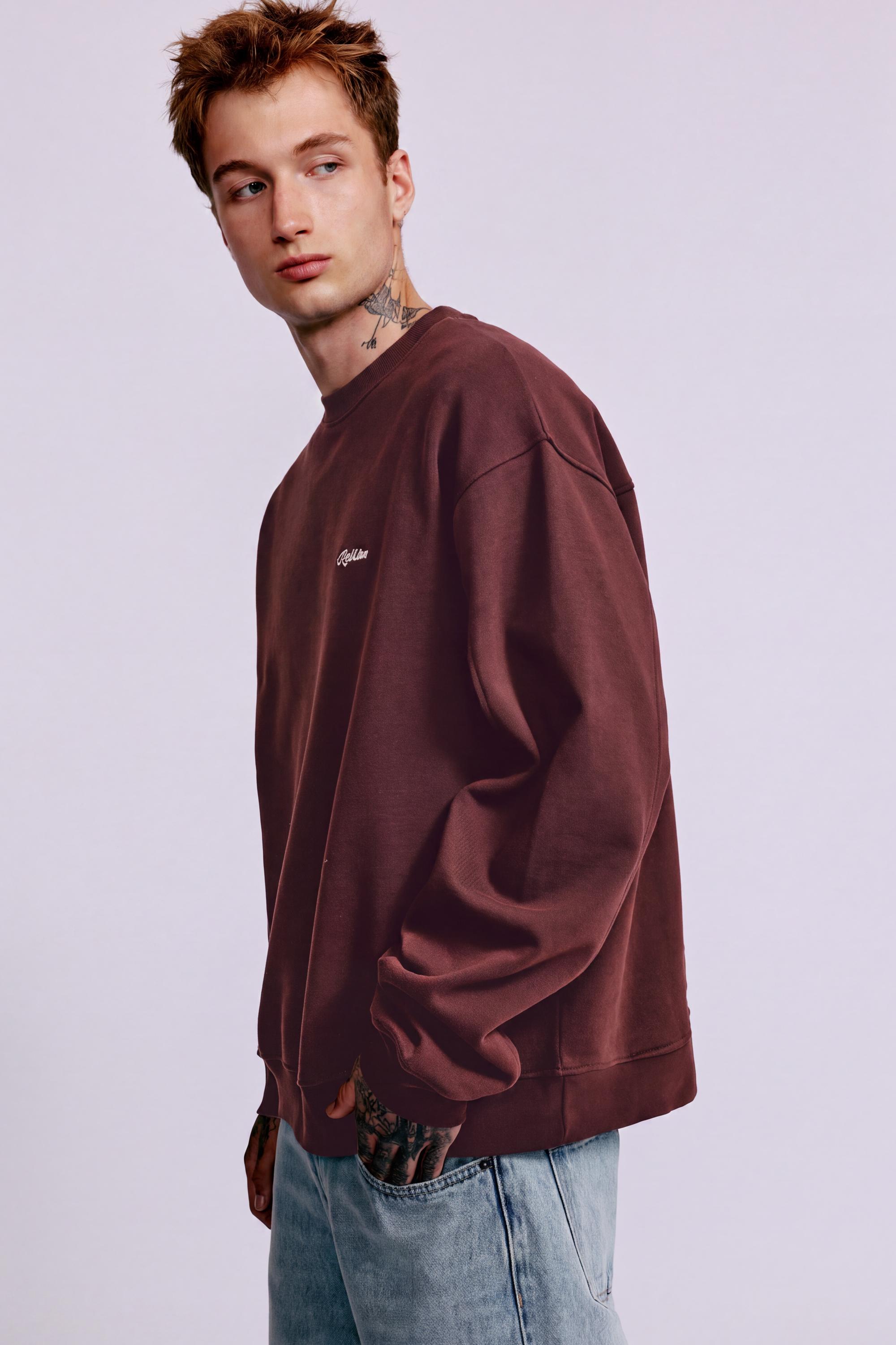 Embroidered round neck sweatshirt — Brown