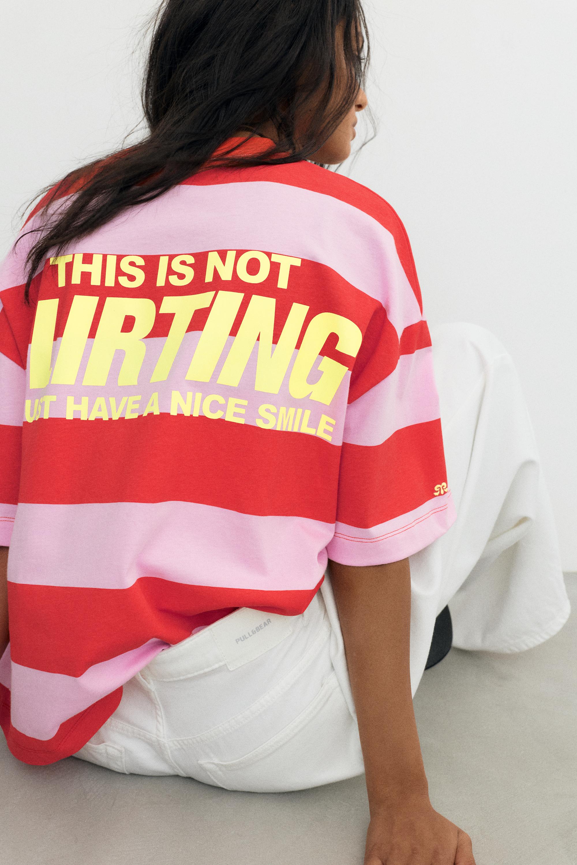 Oversize striped graphic T-shirt — Pink