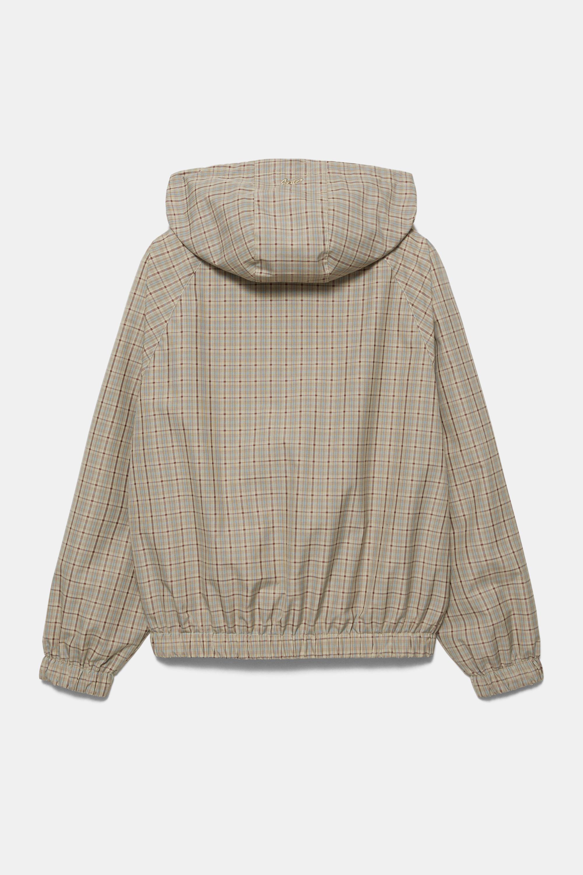 Kapüşonlu kareli hafif yağmurluk - Görsel 6