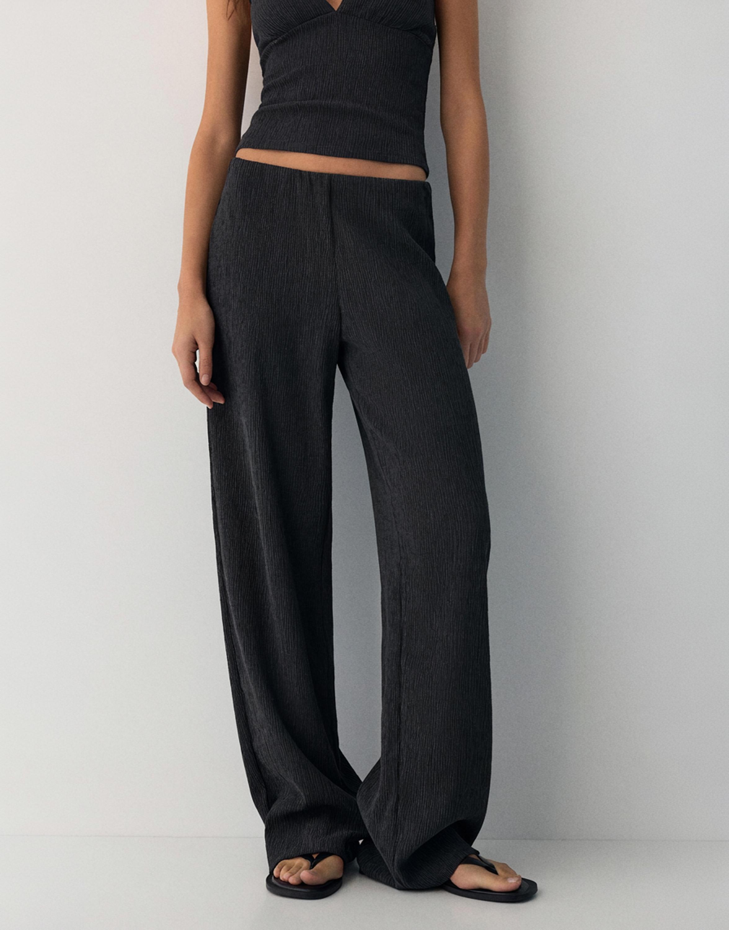 Crepe straight-leg trousers — Petroleum