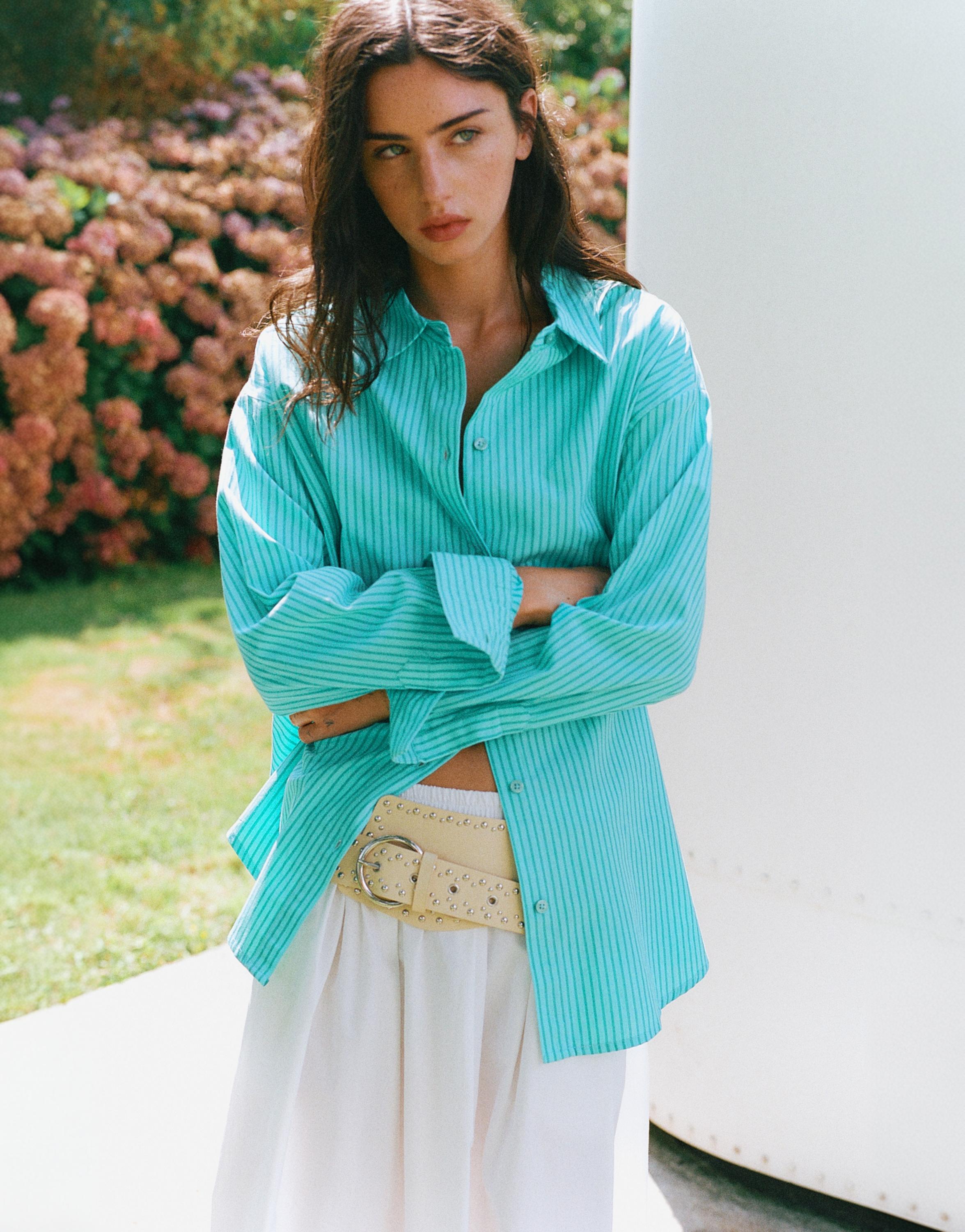 Oversize striped shirt — Turquoise