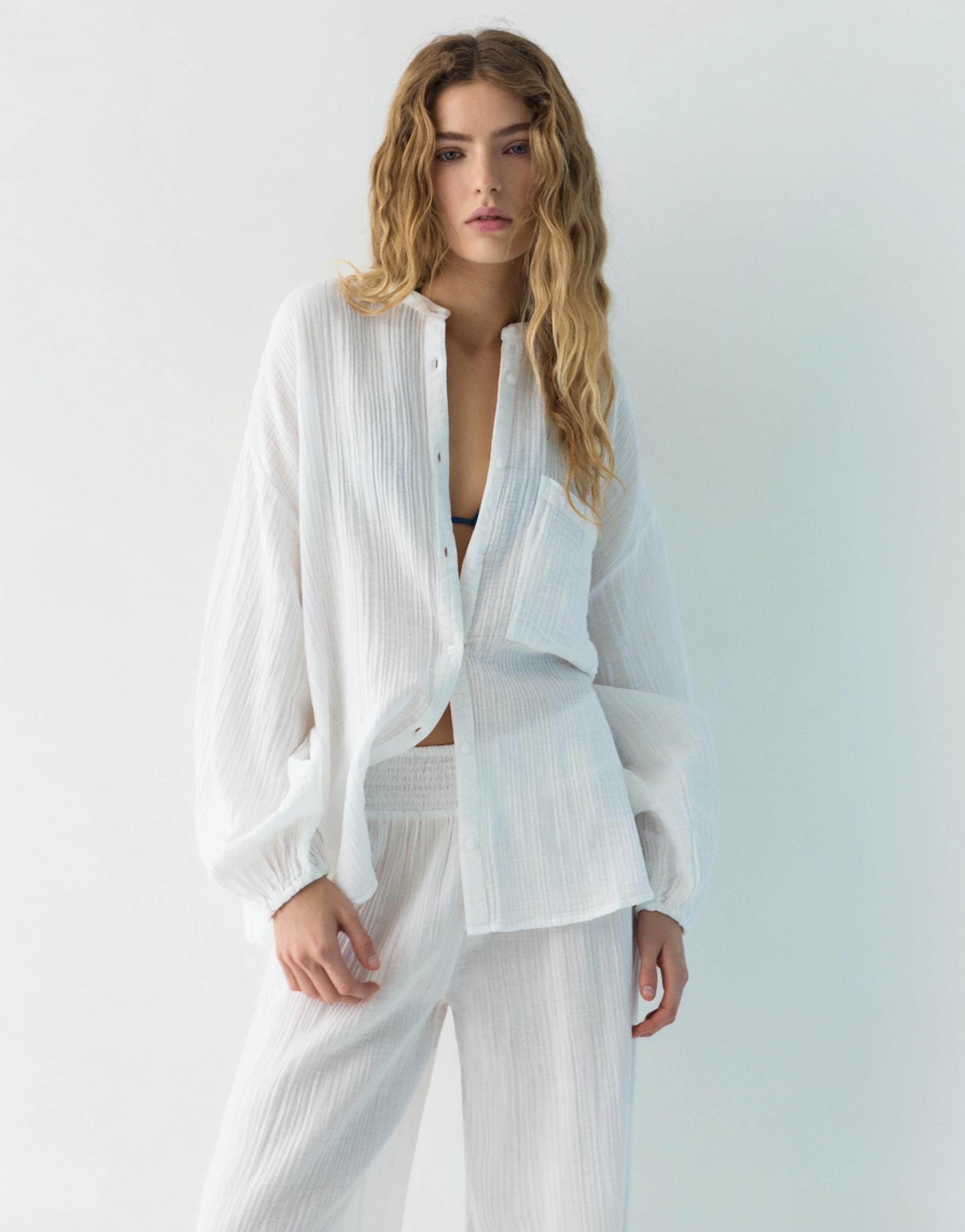 Hakim yaka Şile bezi gömlek - Görsel 6