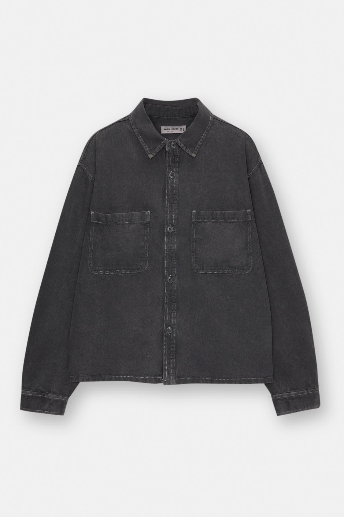 Overshirt με ραφές σε αντίθεση, Γκρι σκούρο