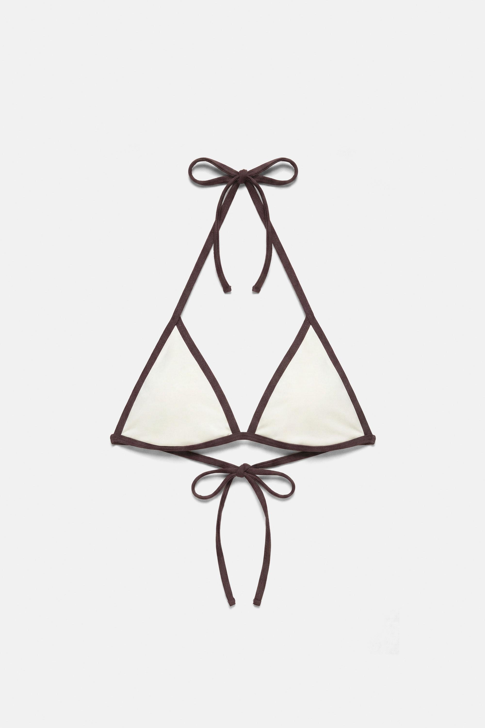 Contrast trim triangle bikini top — White