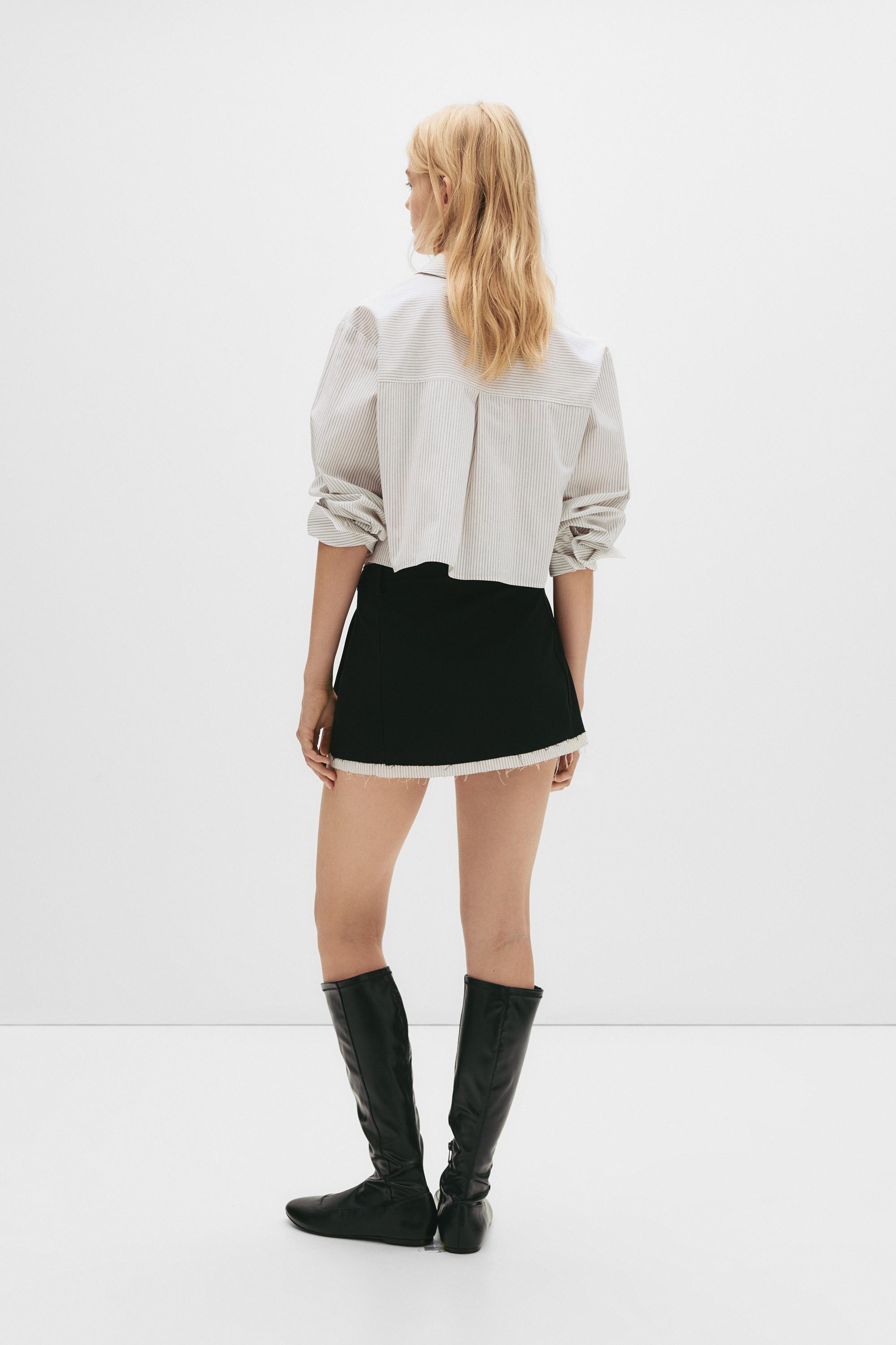 Striped cropped shirt with pocket - pull&bear