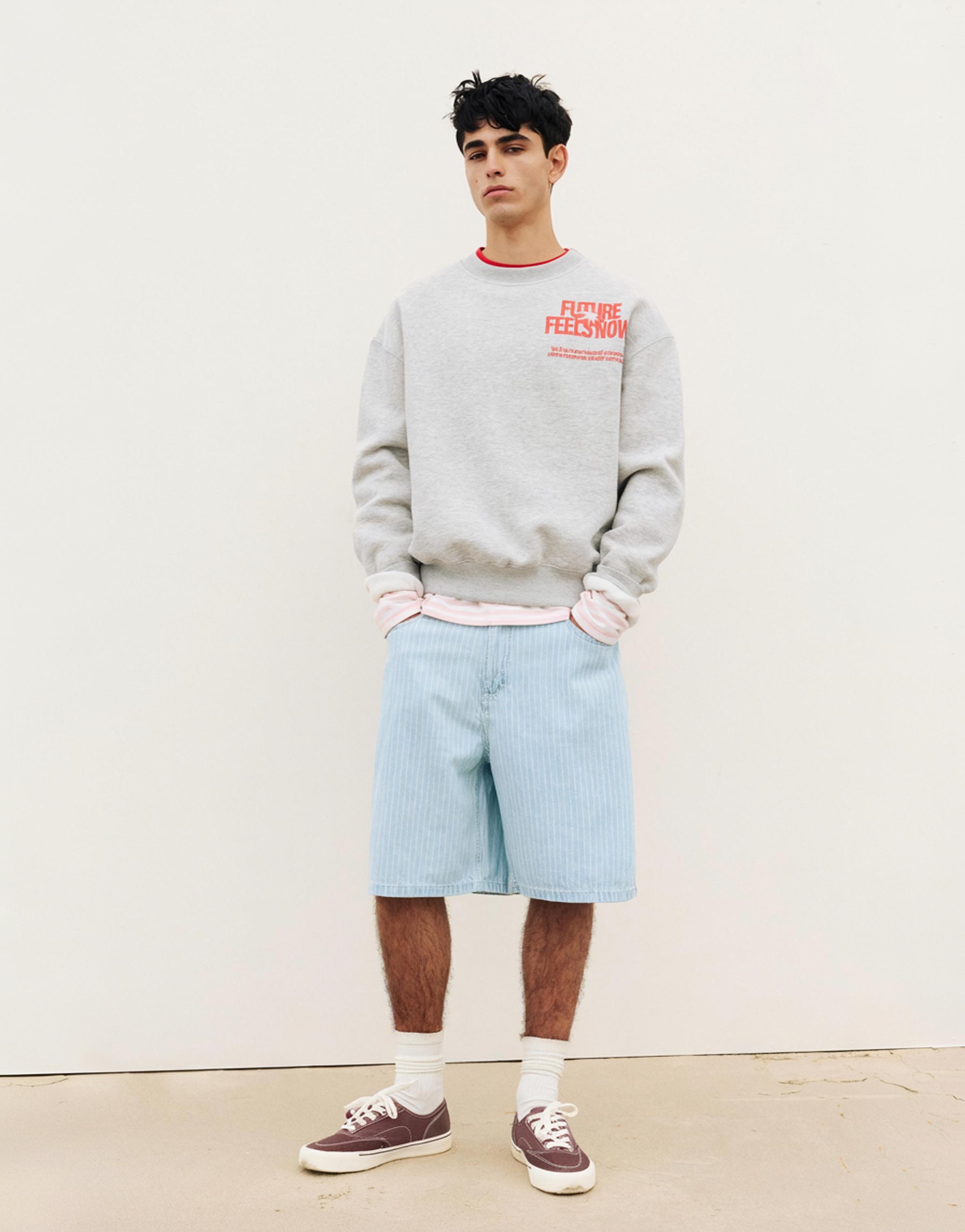 Relaxed fit striped denim Bermuda shorts — Pale indigo
