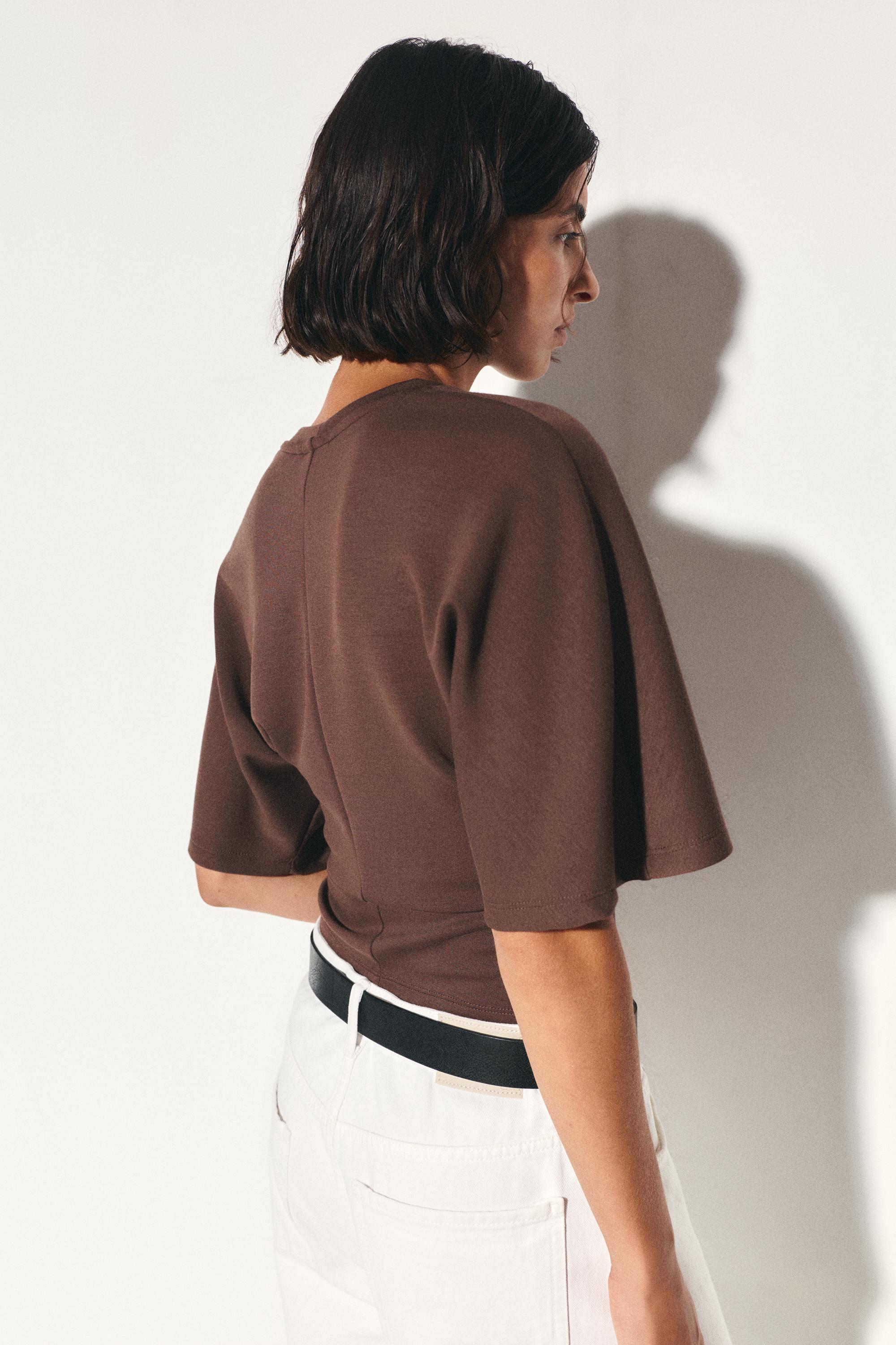 Modal batwing sleeve T-shirt — Brown