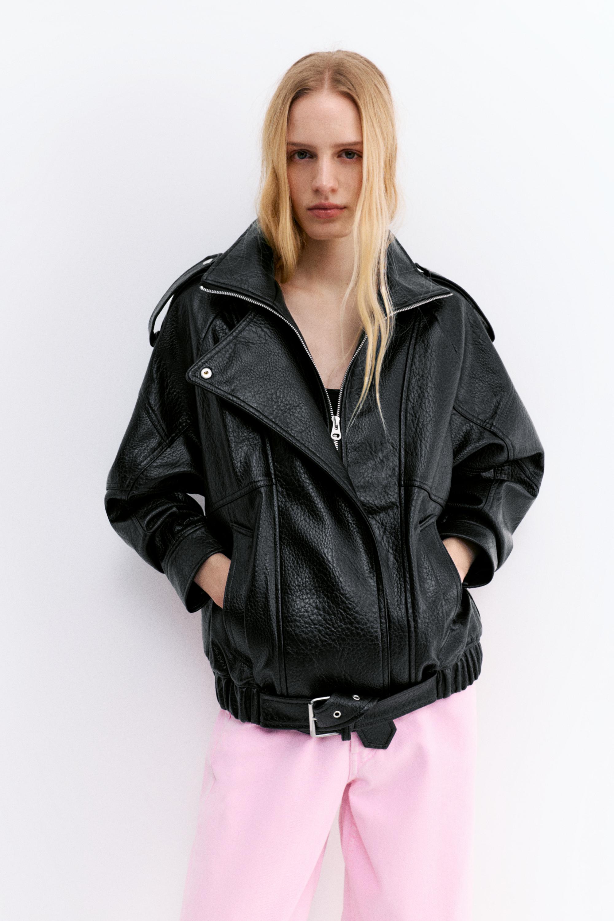 Dik yaka suni deri ceket - Görsel 17