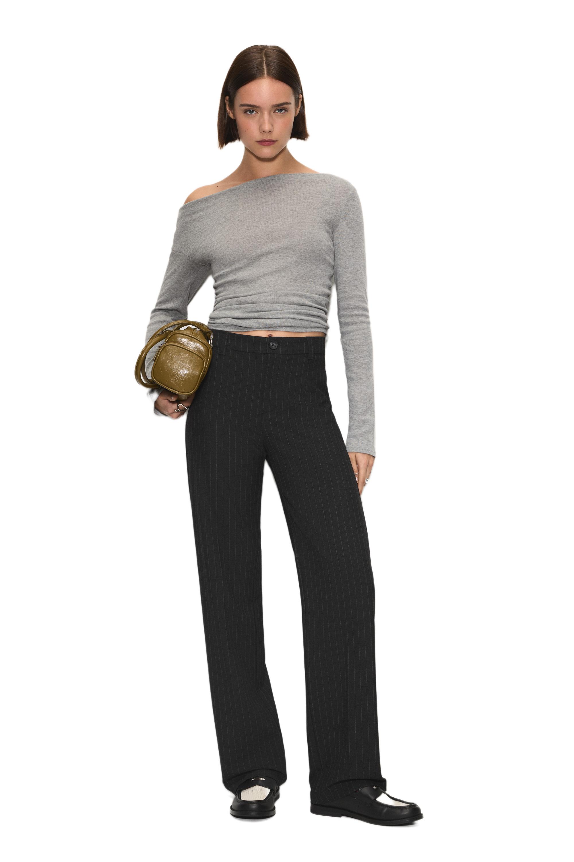 Smart high-waist straight-leg trousers — Dark grey