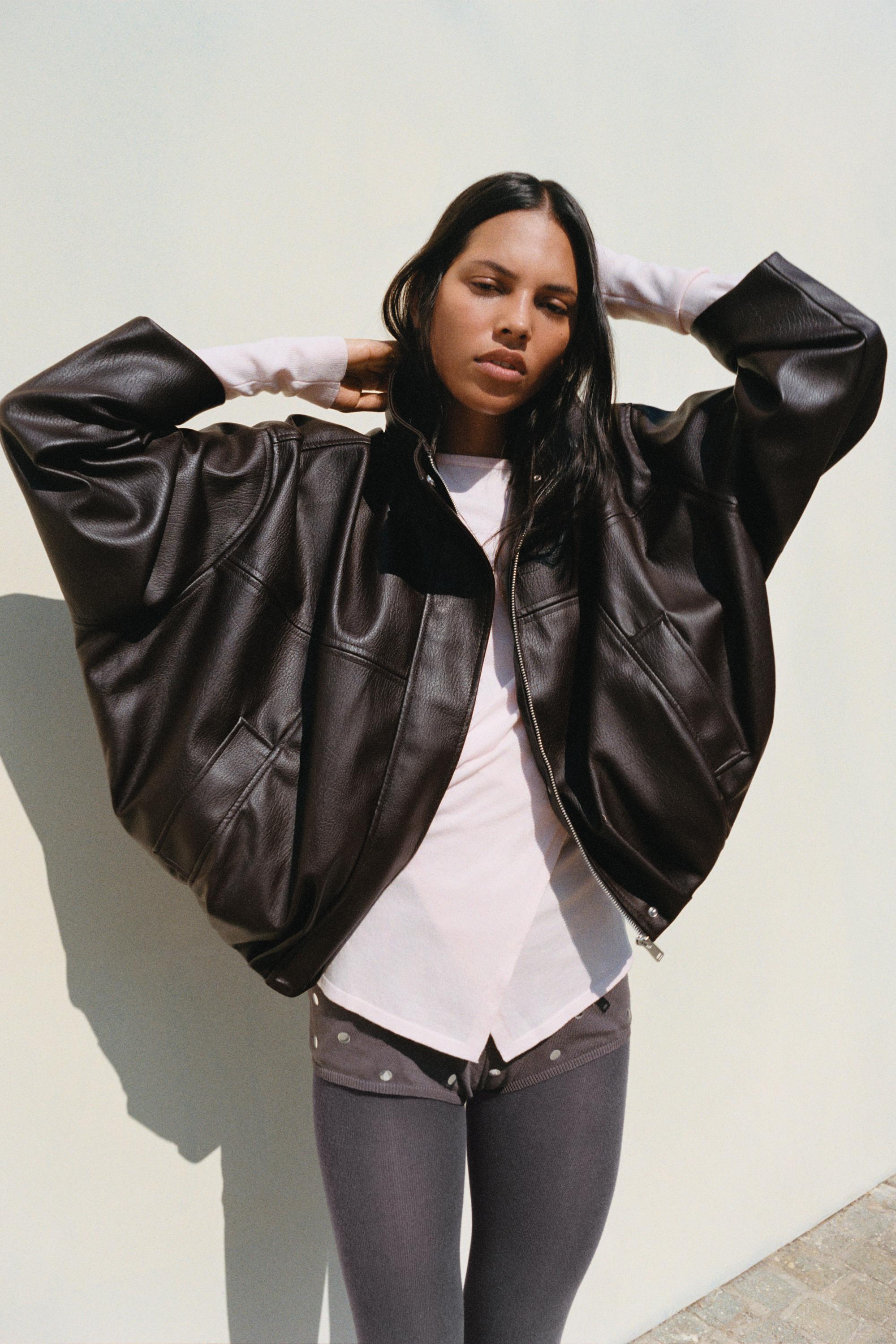 Leather effect balloon jacket — Chocolate