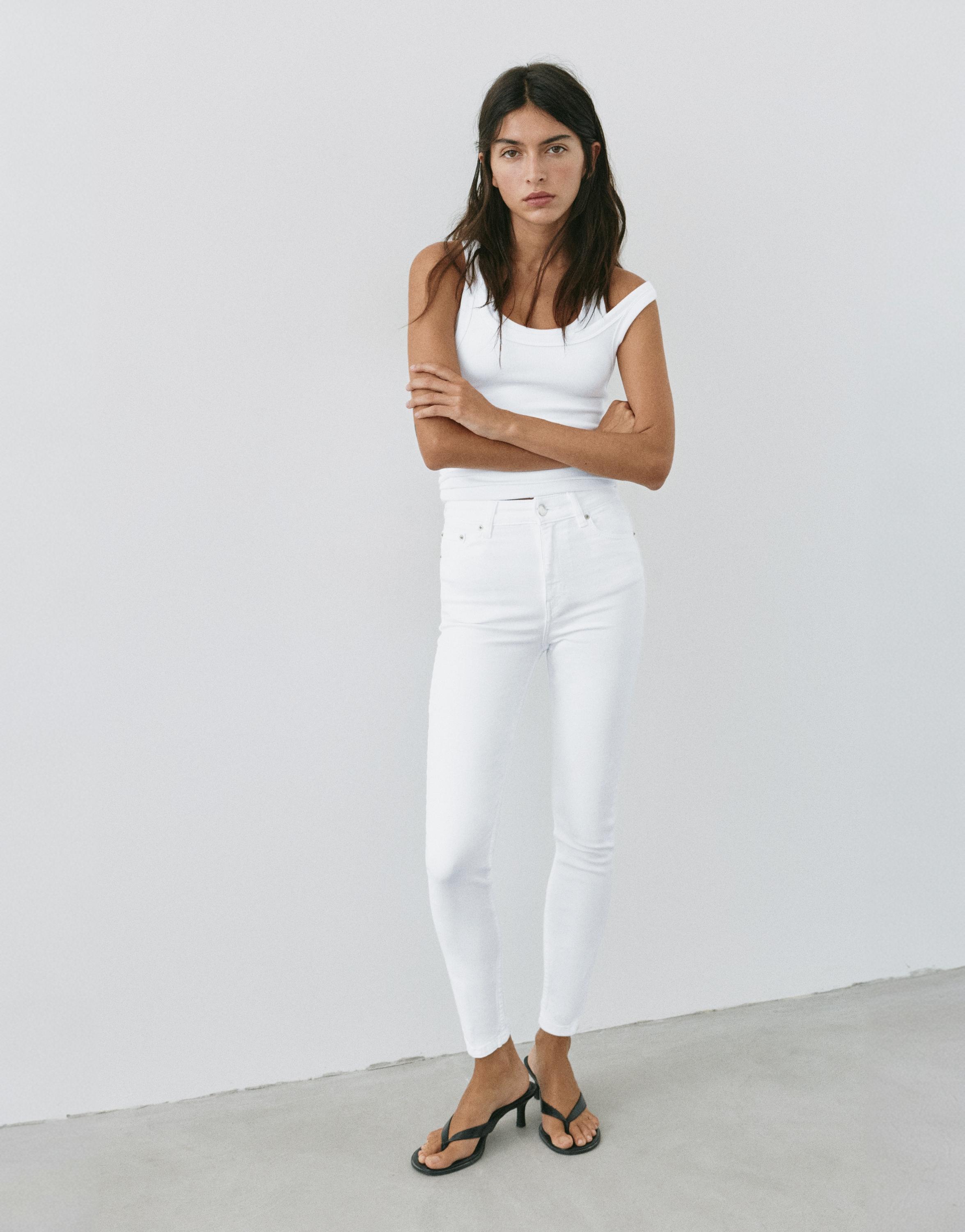 High-waist skinny jeans — Bright white