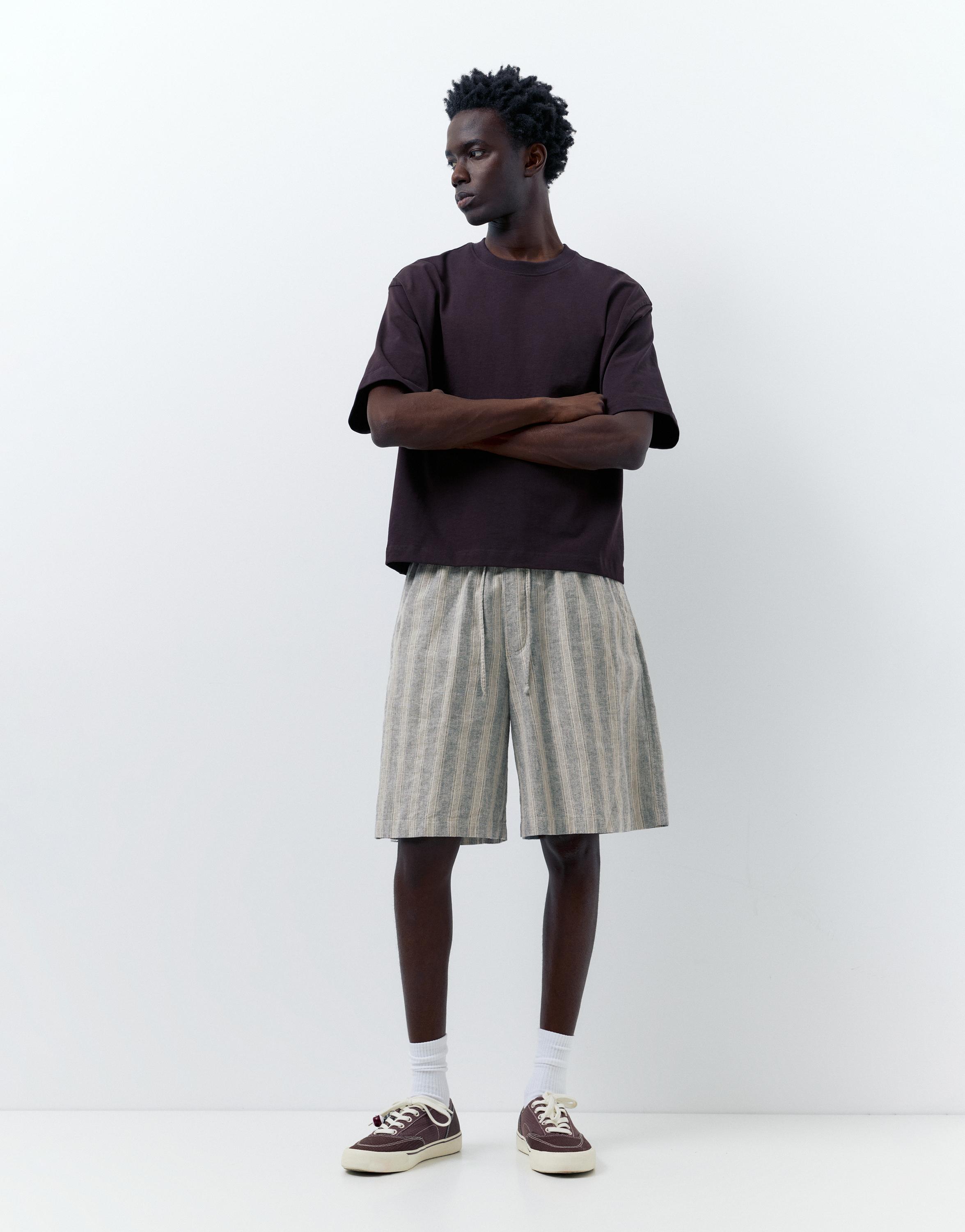 Linen blend Bermuda jogger shorts — Striped