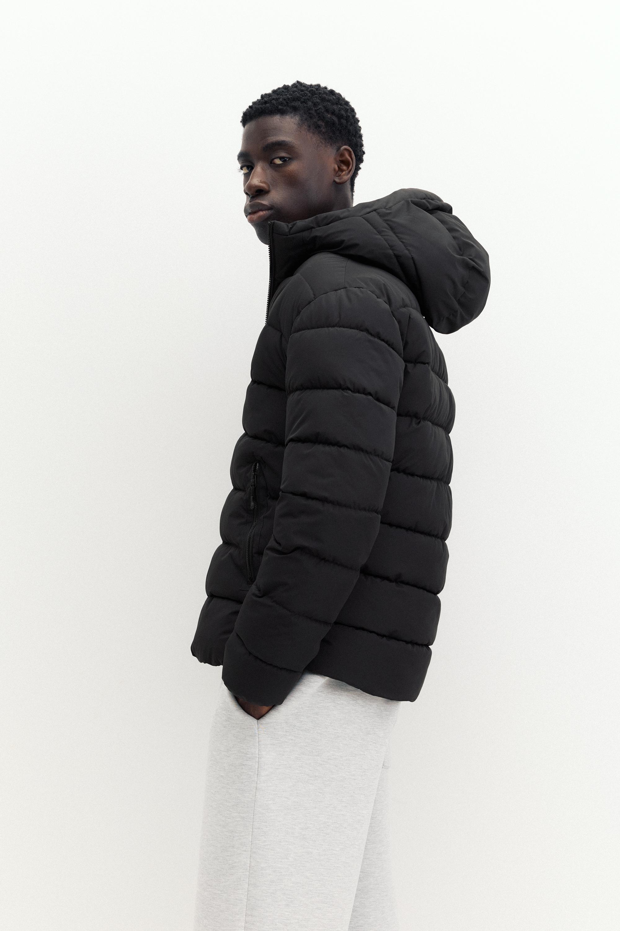 Puffer jacket with hood — Black