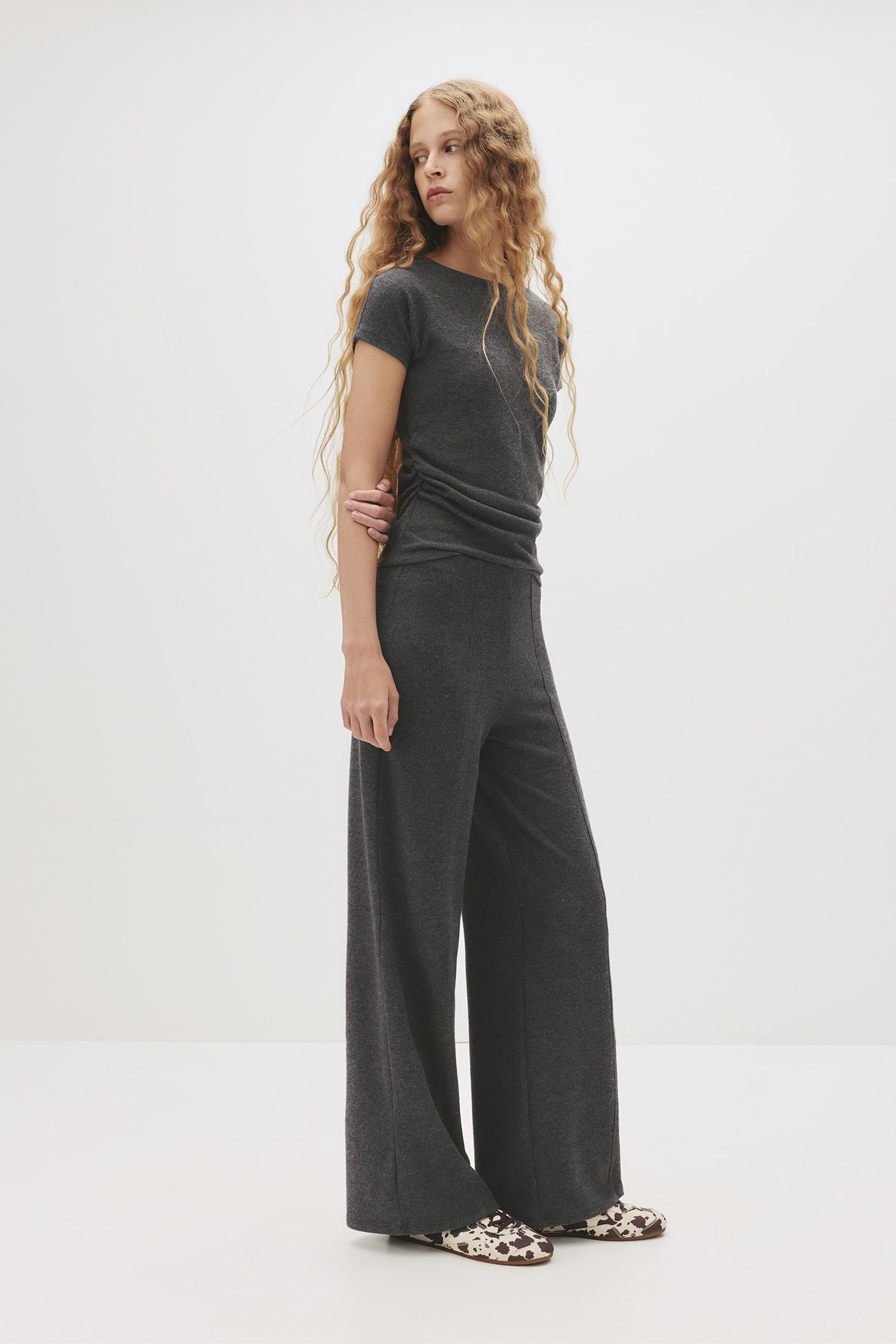 Wide-leg soft touch trousers — Dark grey