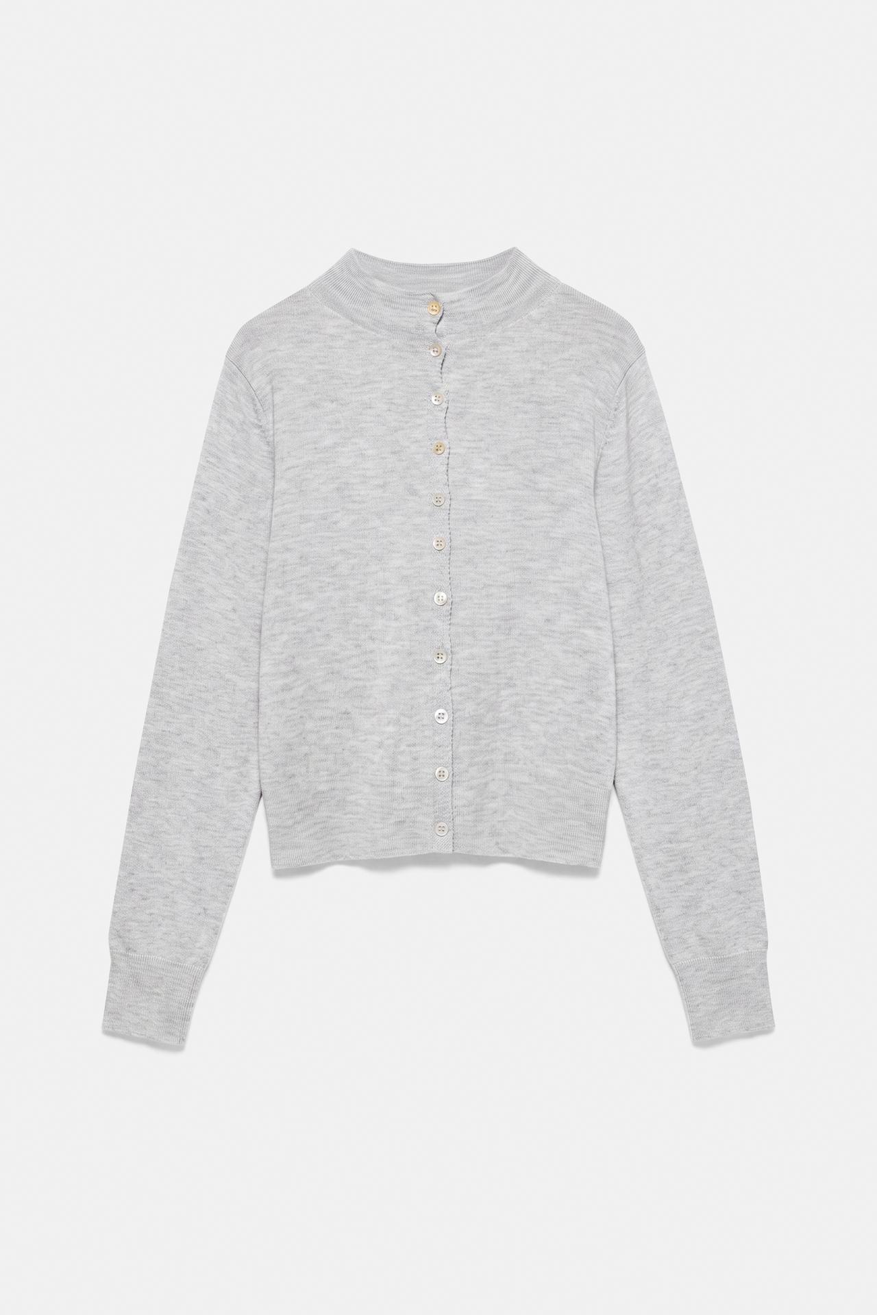 High-neck cardigan — Grey marl