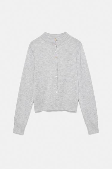 High-neck cardigan — Grey marl 6