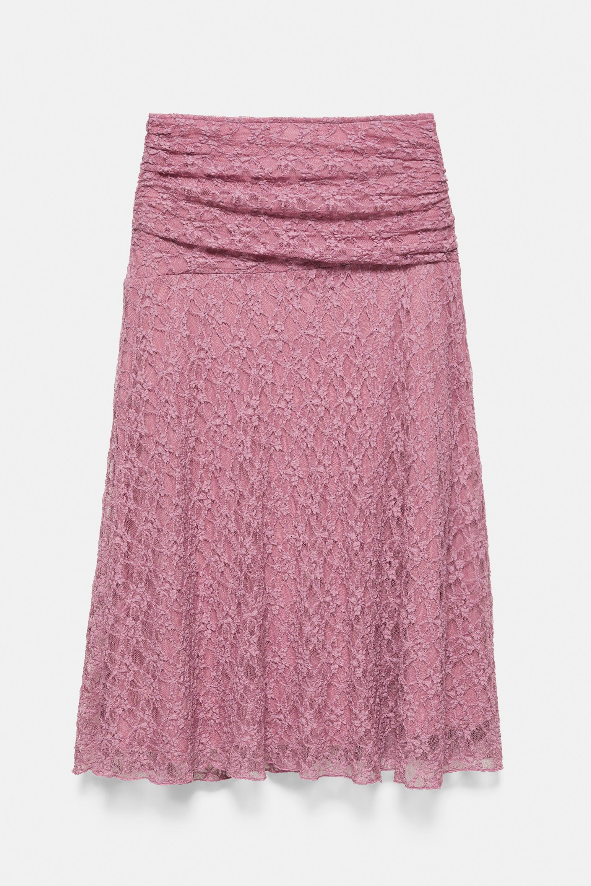 Draped waist lace midi skirt — Powder mauve