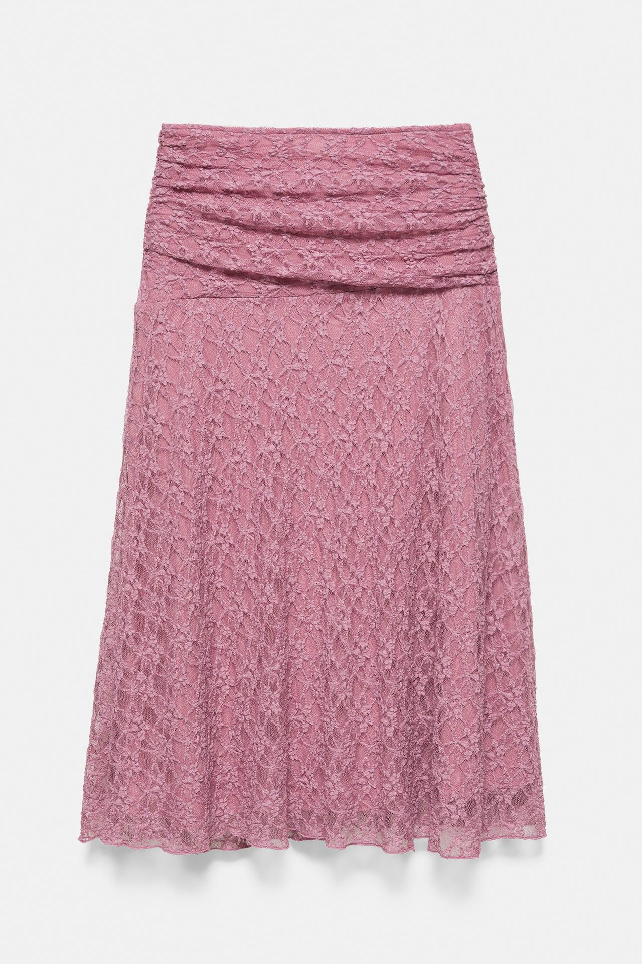 Draped waist lace midi skirt — Powder mauve