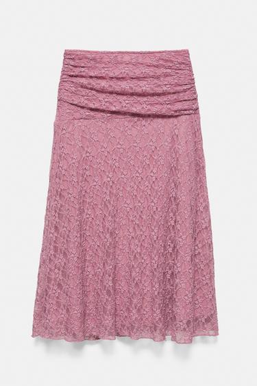 Draped waist lace midi skirt — Powder mauve 1