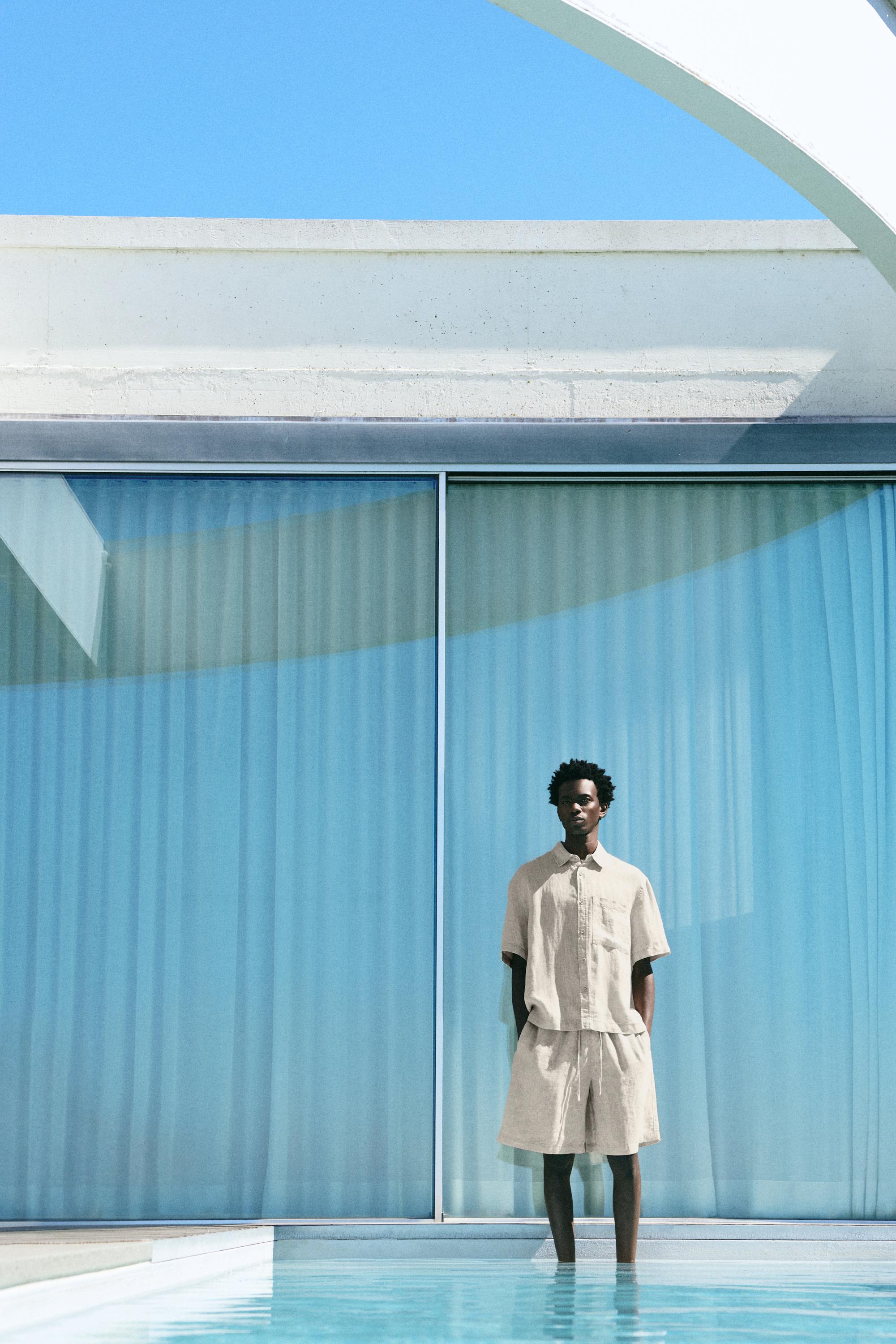 %100 keten jogger bermuda - Görsel 51