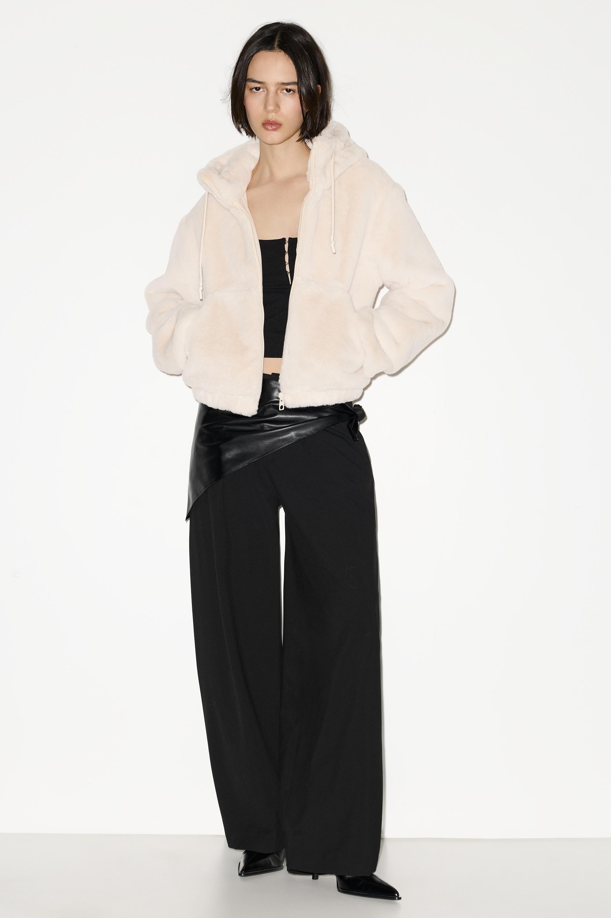 Faux fur hooded jacket — Ecru