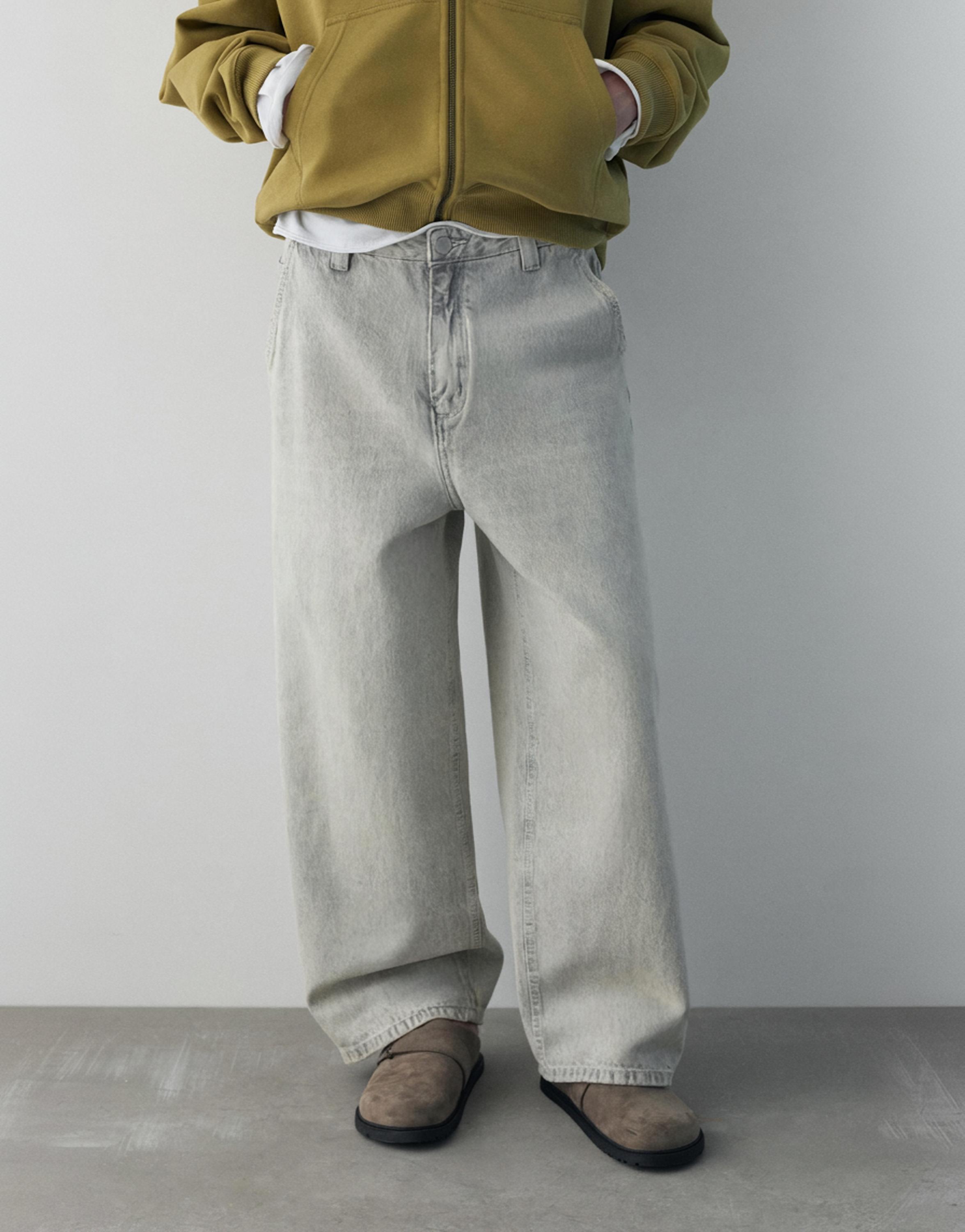 Embroidered skater jeans — Pale grey
