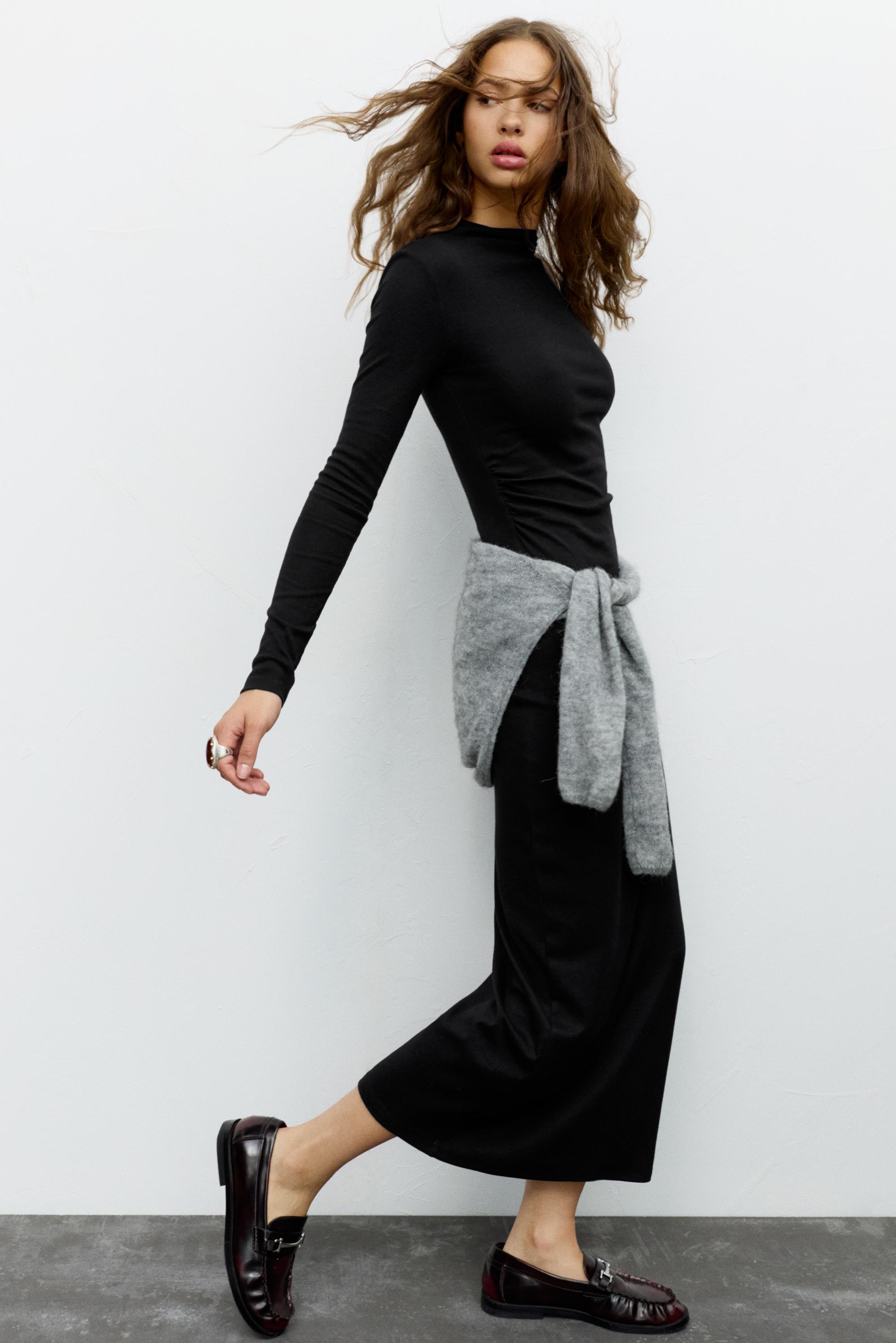 Mock neck midi dress — Black