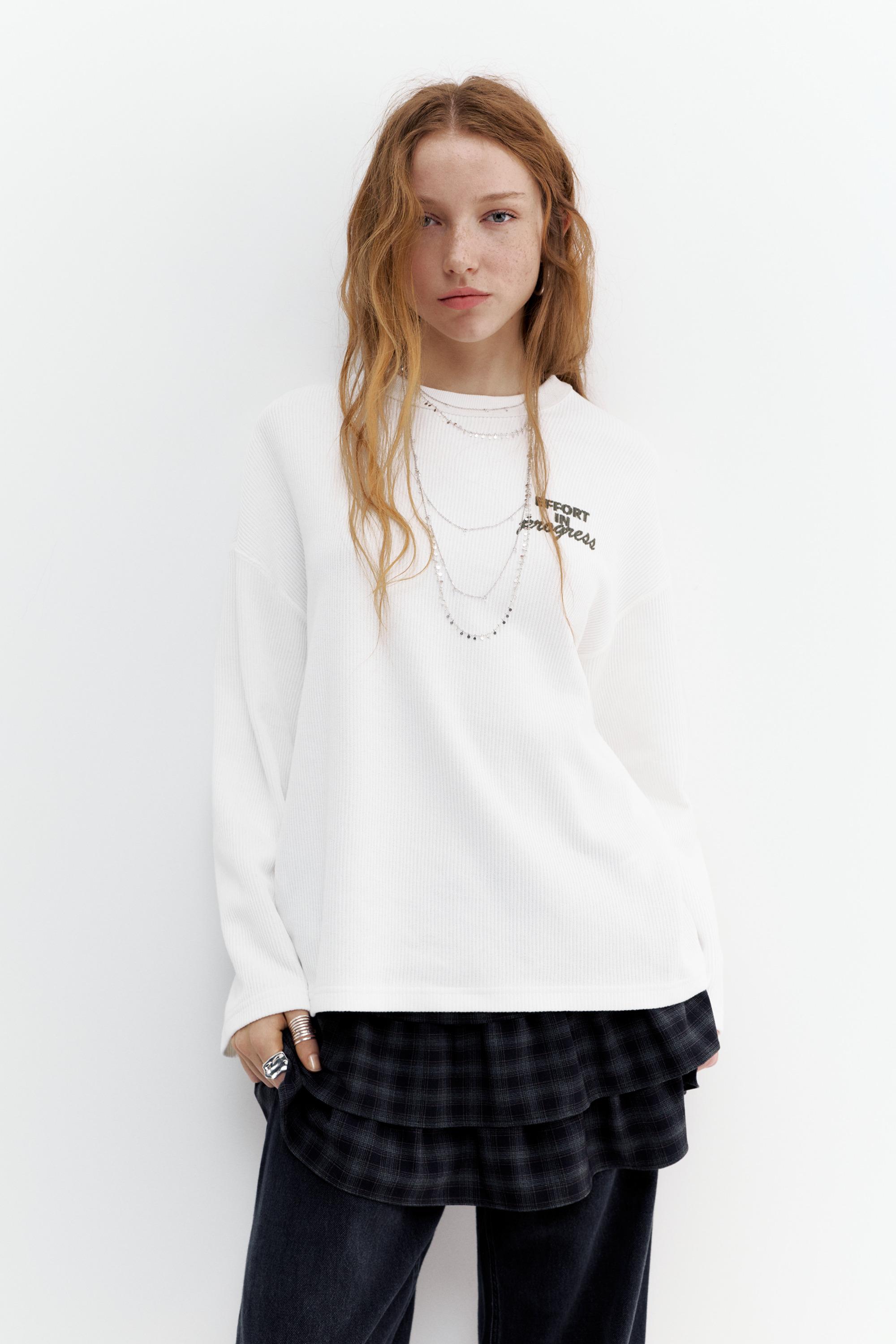 Uzun kollu yazılı tişört - Görsel 13