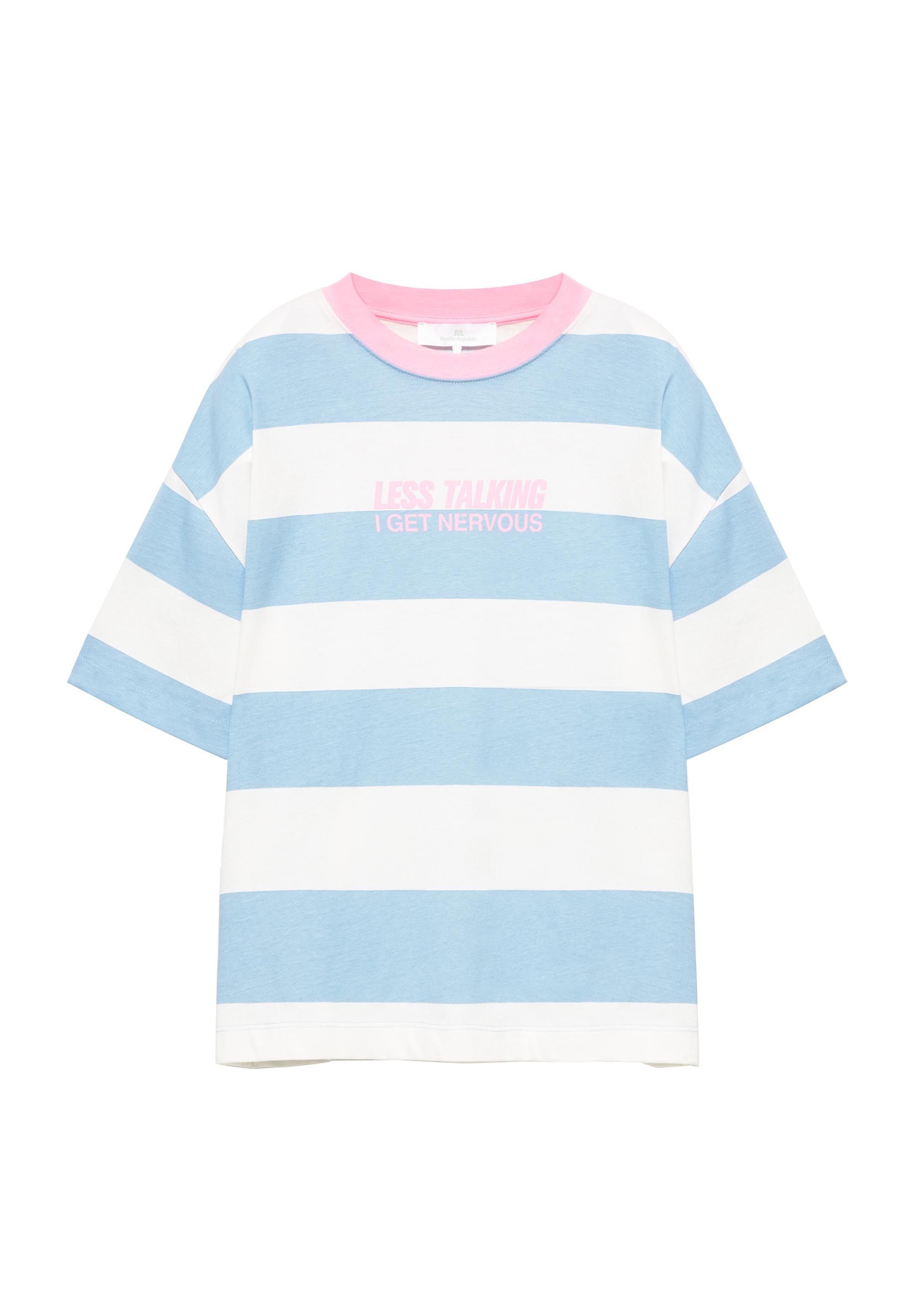 Oversize striped graphic T-shirt — Pale blue