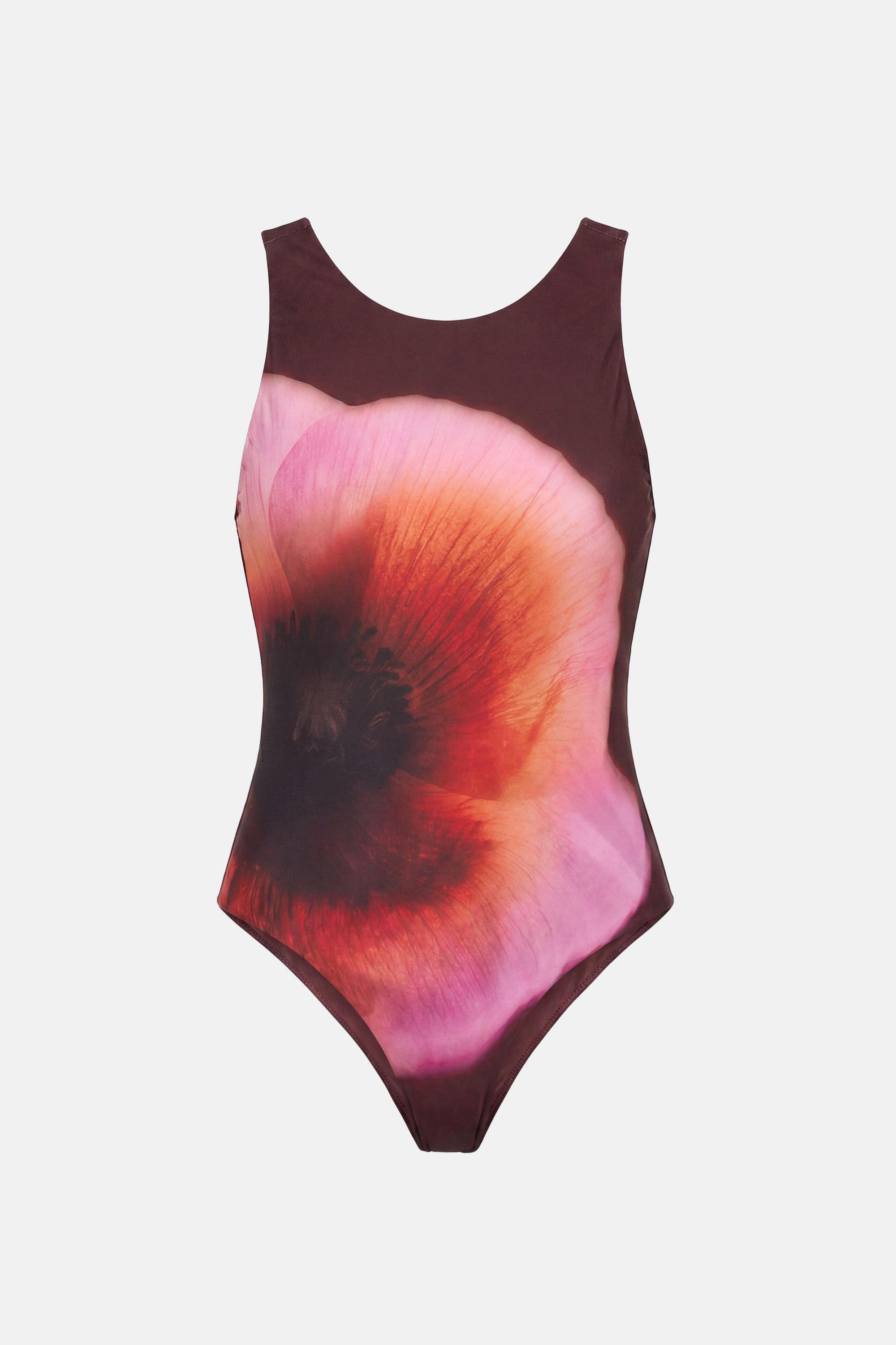 Halterneck floral swimsuit — Brown