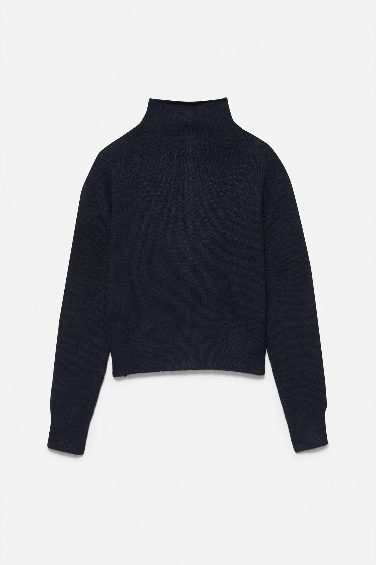High neck buttoned cardigan — Navy