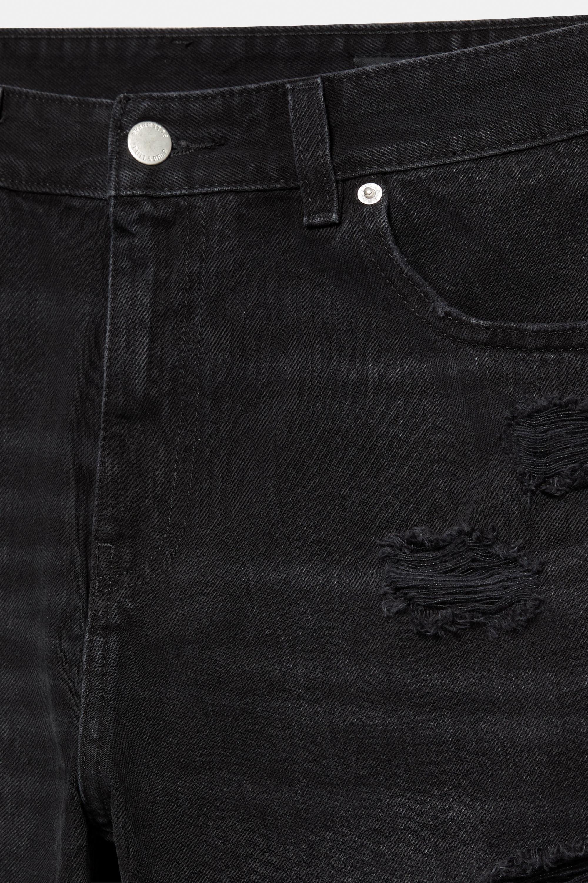 Straight-leg denim Bermuda shorts — Faded black
