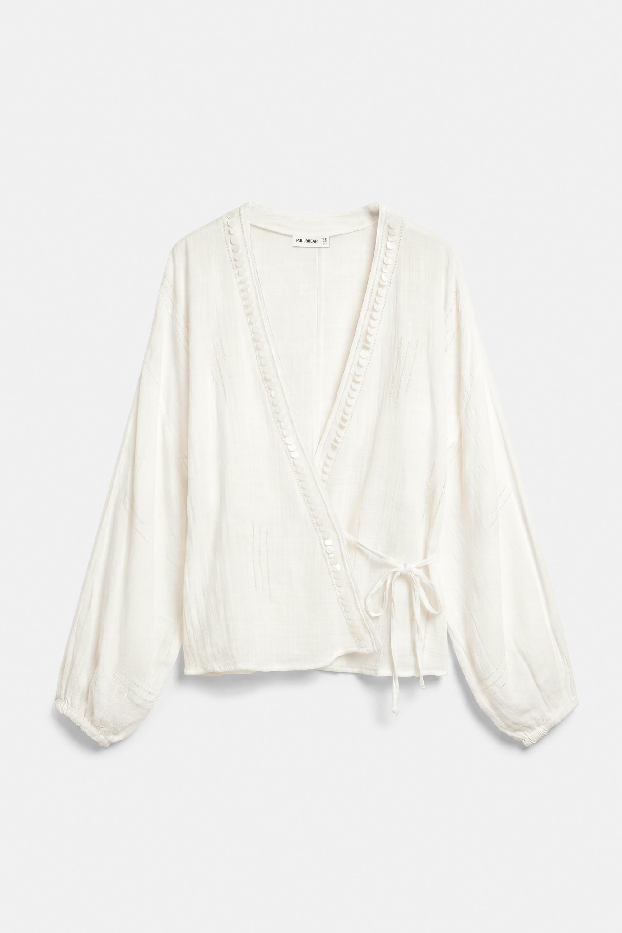 Beaded wrap shirt — White