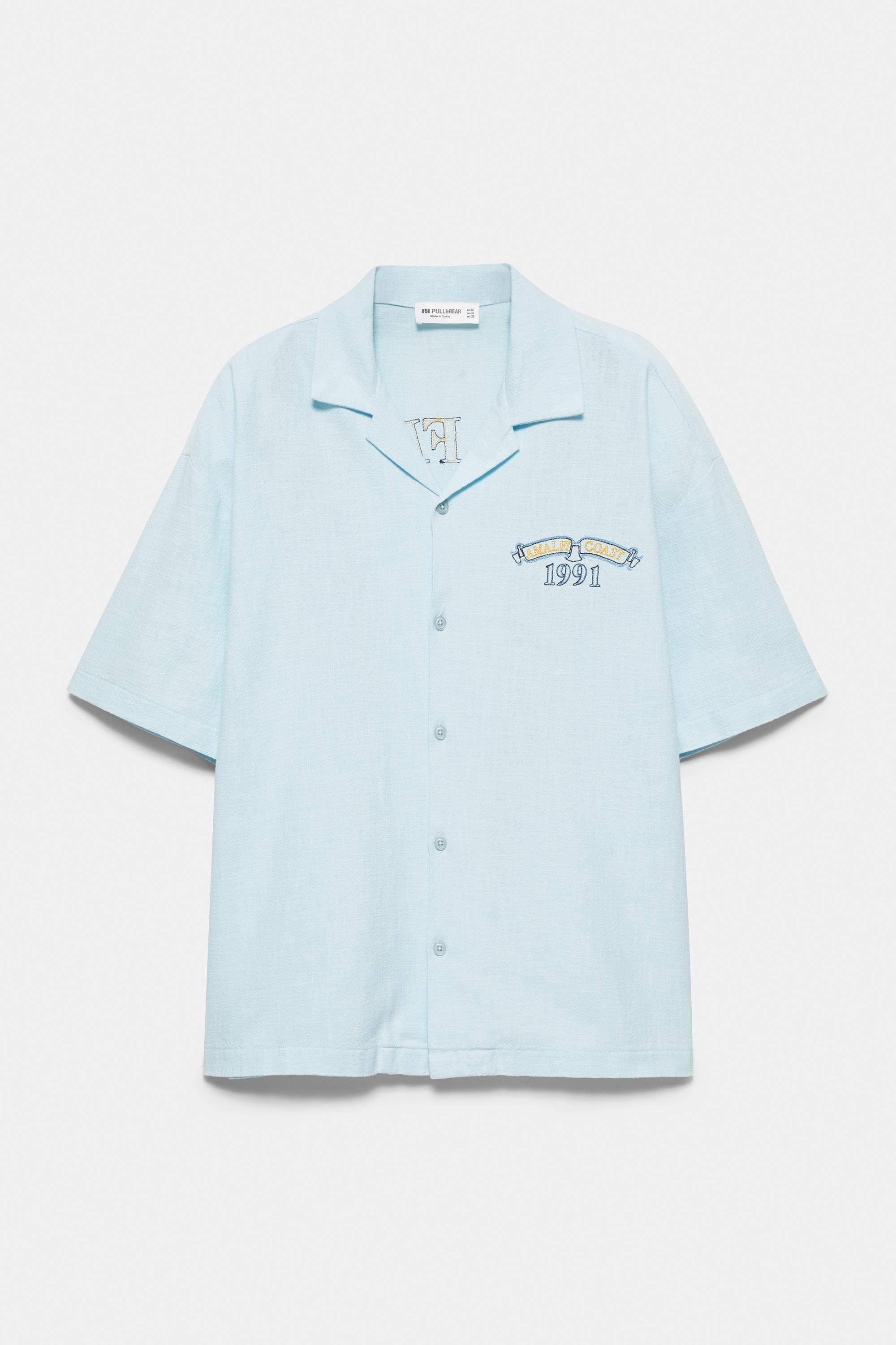 Short sleeve embroidered shirt — Pale blue