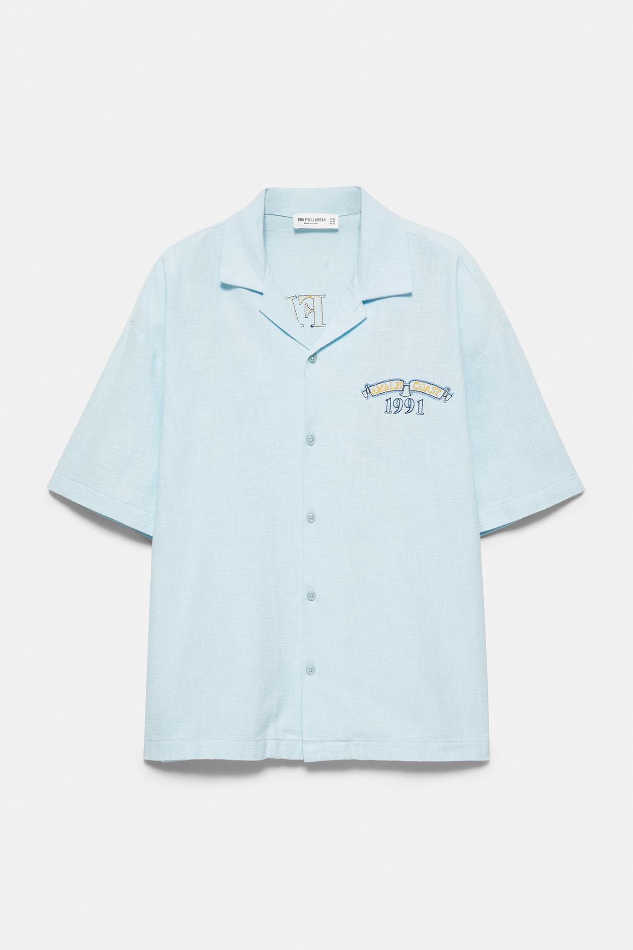 Short sleeve embroidered shirt — Pale blue